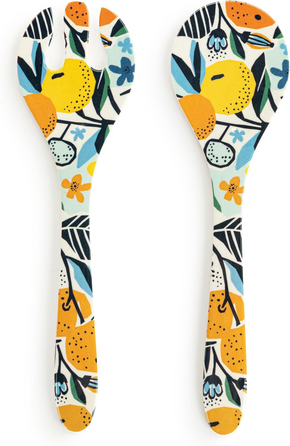 Demdaco Serving or Cooking Salad Spoon Utensil Set, 3 x 11 Inch Melamine, Citrus Blooms - Pack of 2