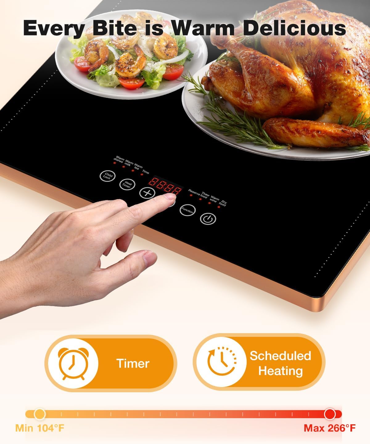 Electric Warming Tray (40''×12''), Adjustable Temperature, 10s Full Surface Heating, Smart Scheduling + Timer, Intelligent Digital Display, Food Warmer for Parties, Buffet, Home Use