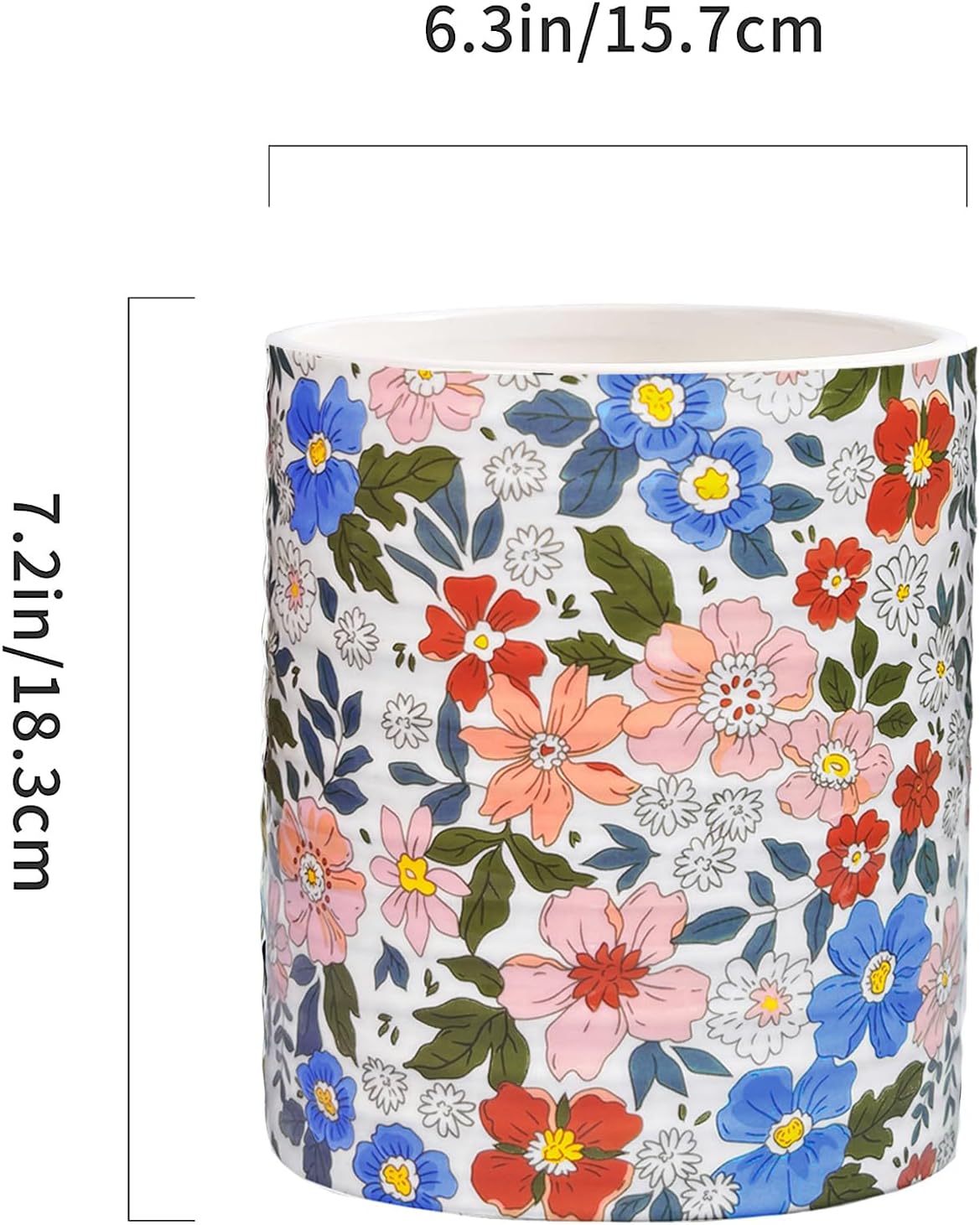 Kitchen Utensil Holder,7.2″Extra Large Stable Vintage Floral Pattern Ceramic Utensil Crock,Flower Utensil Organizer for Countertop,Kitchen Decor,Utensil Holder for Housewarming Gift Pink