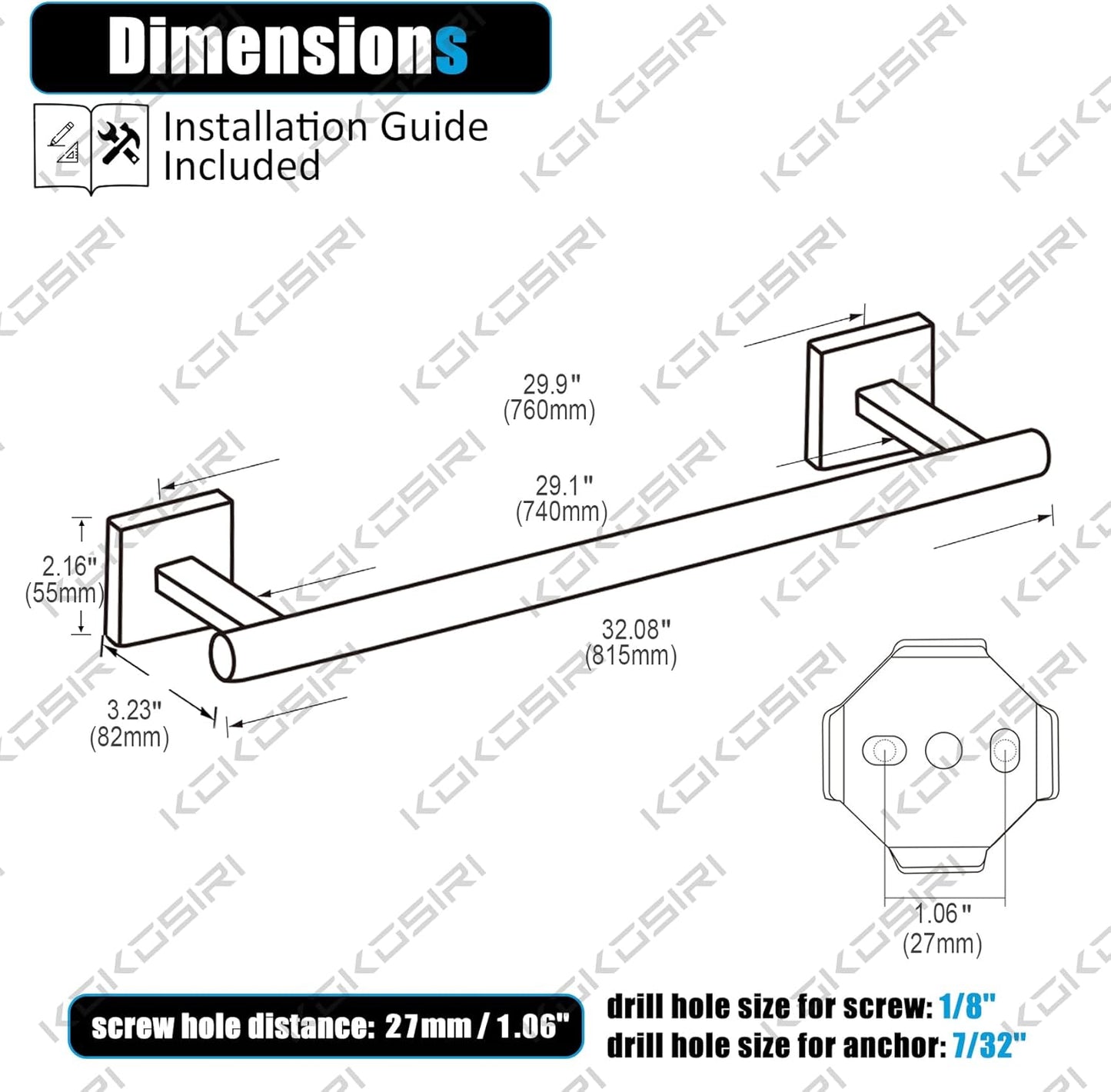 KOKOSIRI 32'' Towel Rails Bathroom Towel Bars Matte Black 32 Inch Bath Towel Holder for Washroom Kitchen Wall Stainless Steel B4005BK-L32