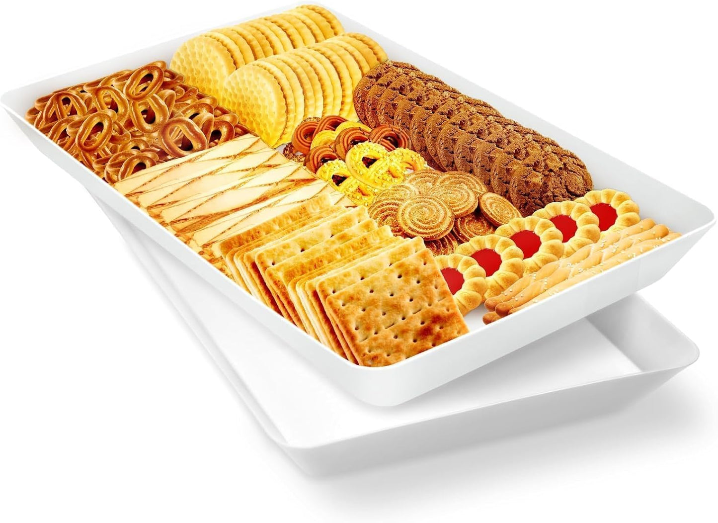 WOWBOX 2 pcs Serving Tray for Entertaining, Serving Platters for Fruit, Cookies, Dessert, Snacks, Reusable Plastic Trays for Serving Food and Pantry Organization in Kitchen & for Parties