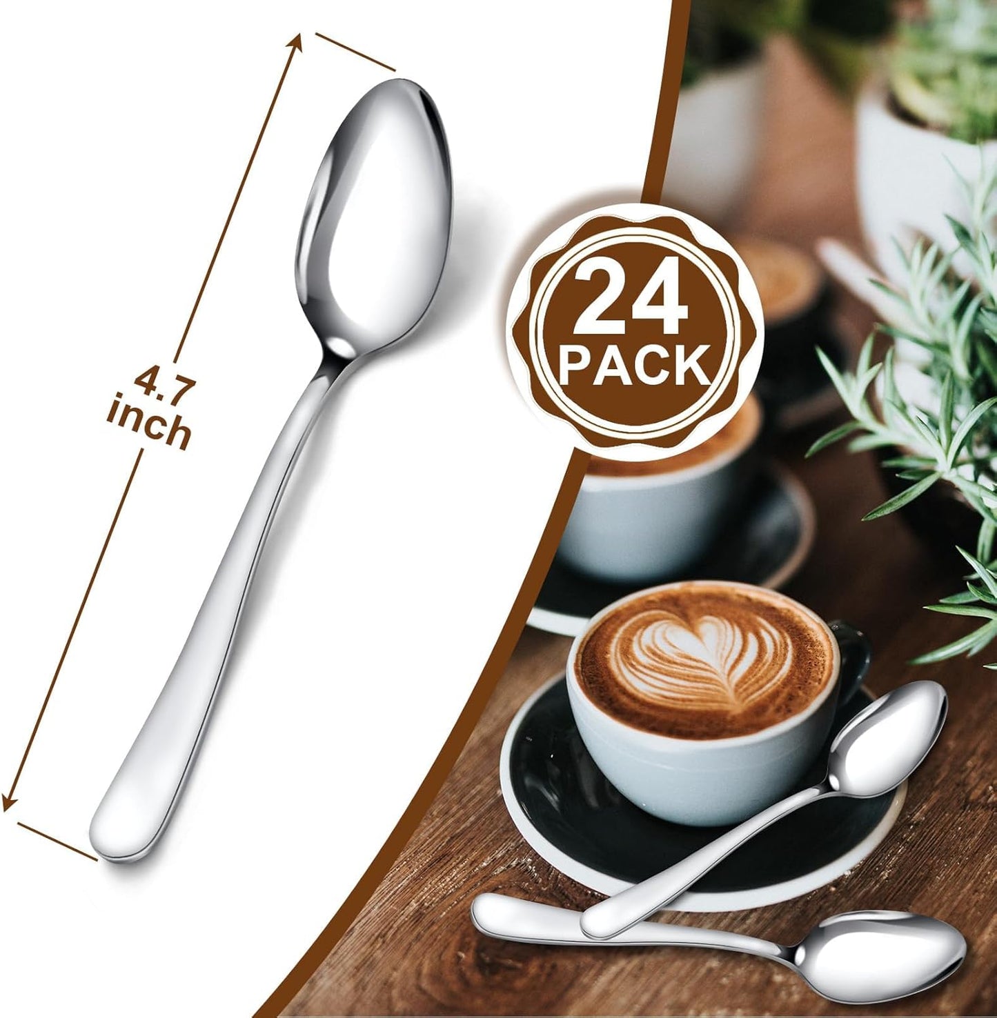 Coffee Spoons, 24-Piece Espresso Spoons, 4.7-Inch Small Spoon for Coffee, Tea, Desserts & Appetizers, Dishwasher Safe