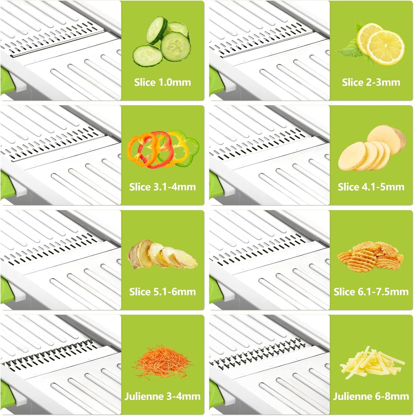 Mandoline Slicer for Kitchen, Adjustable Stainless Steel Mandoline Food Slicer, Onion Potato Cucumber Tomato Carrot Vegetable Fruit Slicer, Mandolin Veggie Cutter with Food Holder, Green