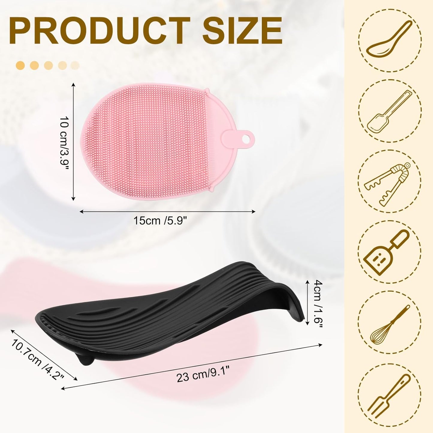 uxcell 1 Set Silicone Spoon Rest for Stove Top, Silicone Spoon Holder for Cooking Spatula, Ladle, Brush Black/Pink