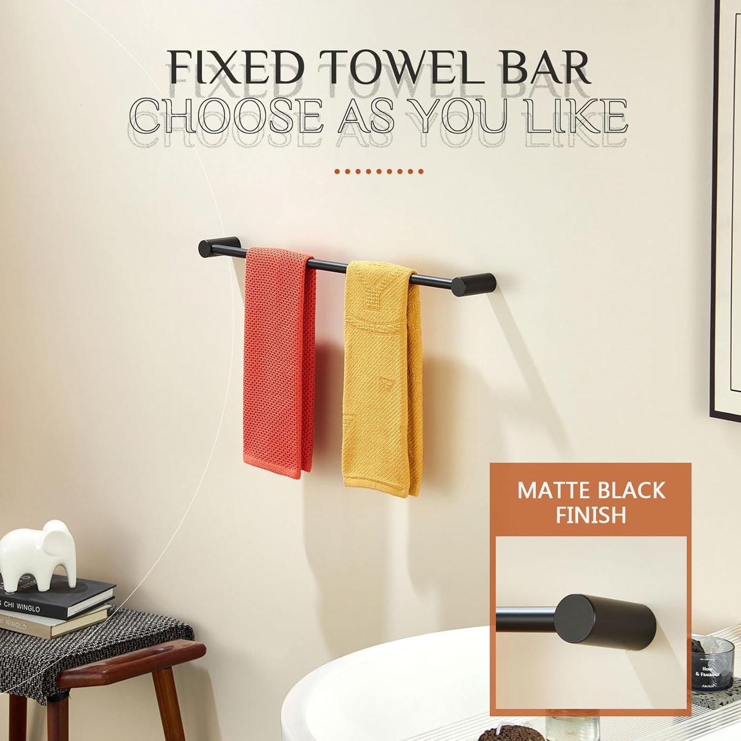 KOKOSIRI Towel Rack Black Bathroom Wall Mounted Towel Holder 20-Inch Bath Towel Bar Hanger Bathroom Hardware Accessories Stainless Steel, B4007BK-L20