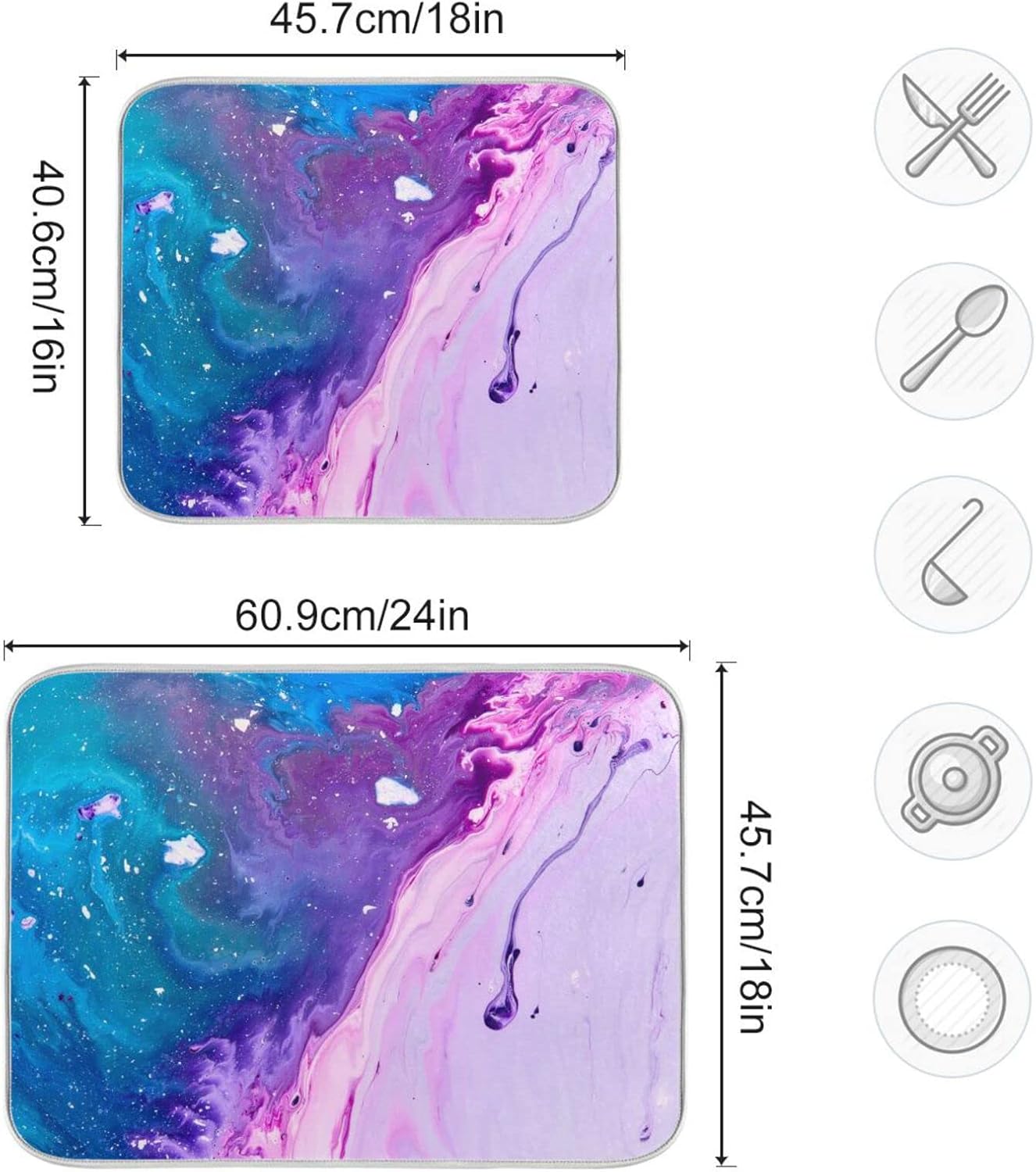 Super Absorbent Dish Drying Mat, Microfiber Fast-Drying Dish Mat, 24" x 18", Kitchen Dish Drying Pad, Abstract Purple Blue Marble