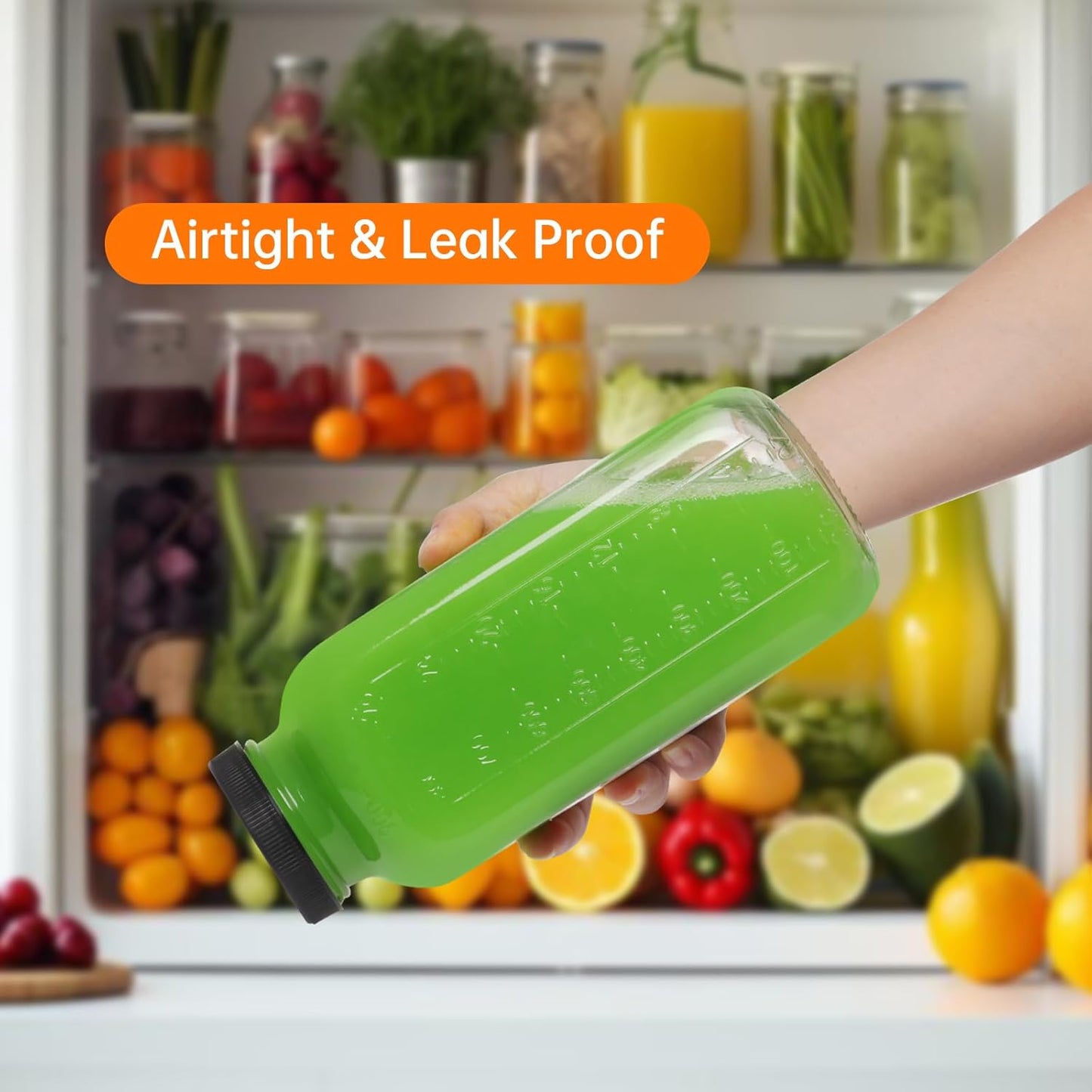 STARSIDE 32 oz Glass Juice Bottles with Lids 4 Pack - Square Reusable Drinking Jars for Juicing, Milk, Kombucha - Includes 1 Bottle Brush, 6 Colored Labels