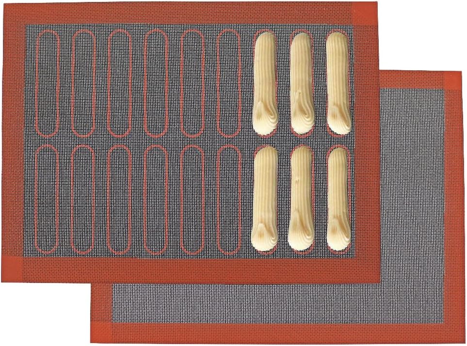 Perforated Silicone Baking Mats, 2pcs Reversible Silicone Baking Mat, Non Slip Reusable Eclair Baking Sheets for For Bread Cookies Open Mesh Oven Liners (Black-2Pcs)