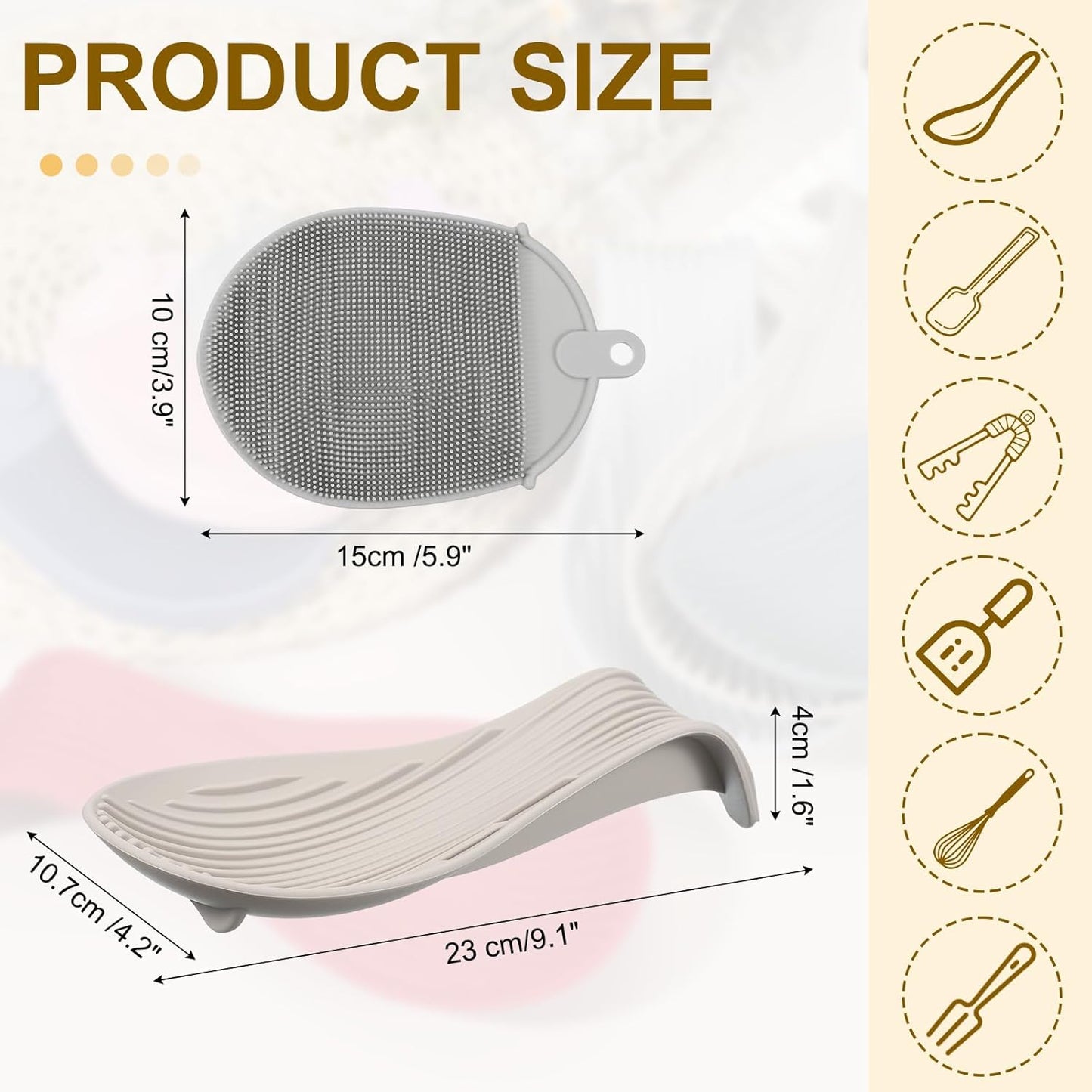 uxcell 1 Set Silicone Spoon Rest for Stove Top, Silicone Spoon Holder for Cooking Spatula, Ladle, Brush Khaki/Grey