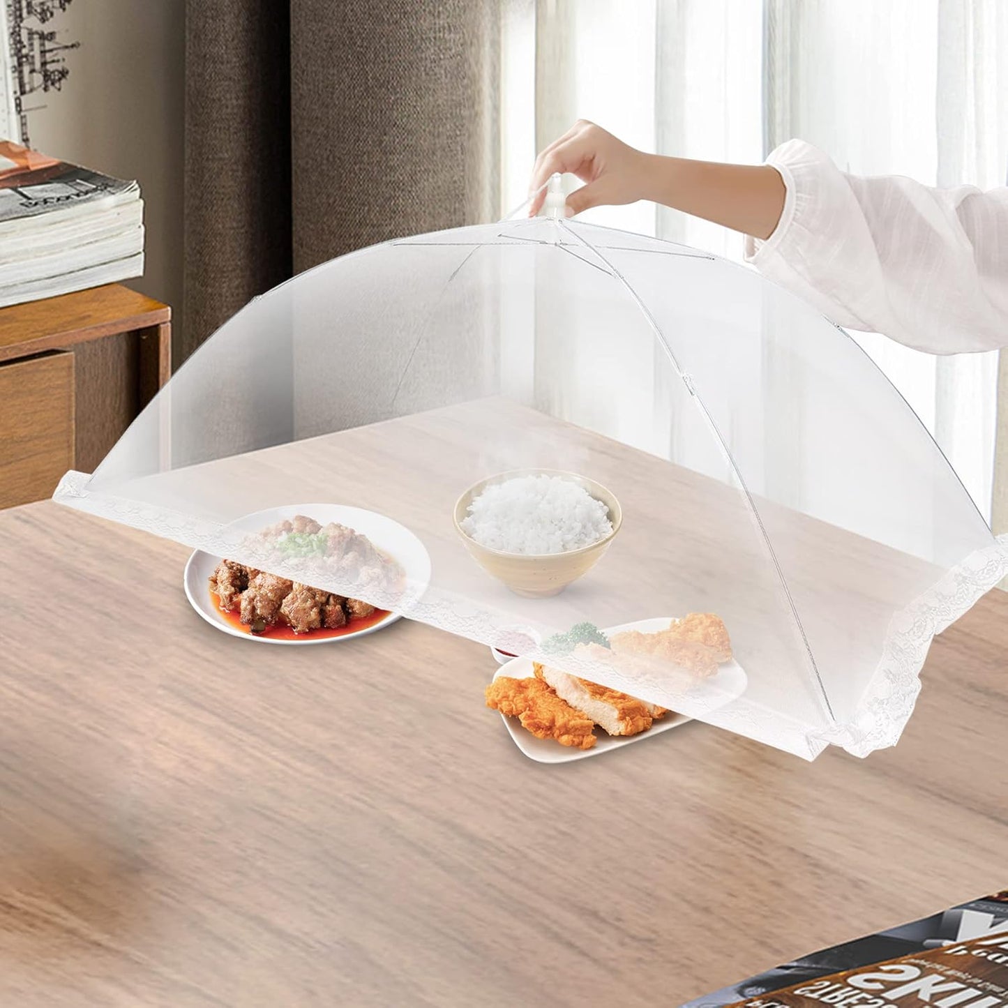 2 PCS Extra Large Food Covers Nets for Outside（40"X24"）umbrella Mesh Screen Covers for Outside Pop-Up Mesh Reusable and Collapsible Food Nets for Parties Picnics Outdoor BBQS…