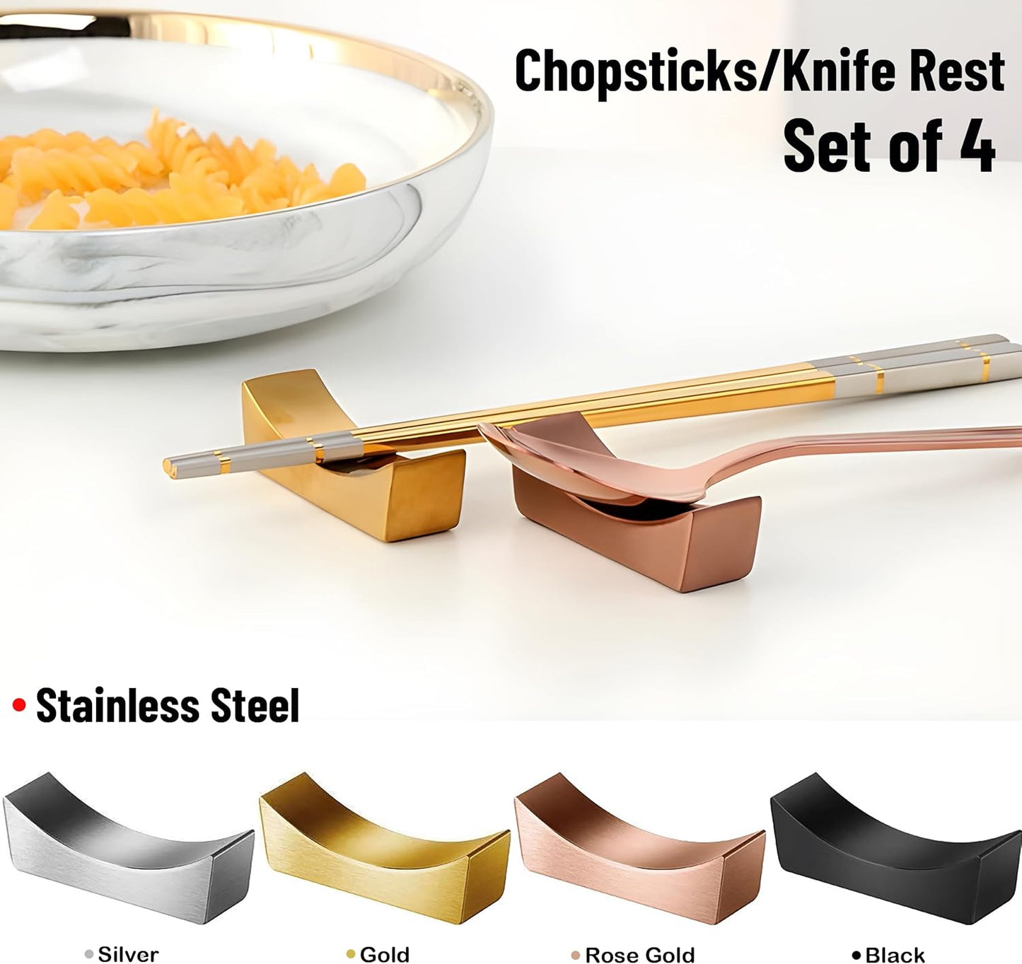 MyLifeUNIT Stainless Steel Chopsticks Rest, Knife Rest and Chopsticks Holder, Set of 4