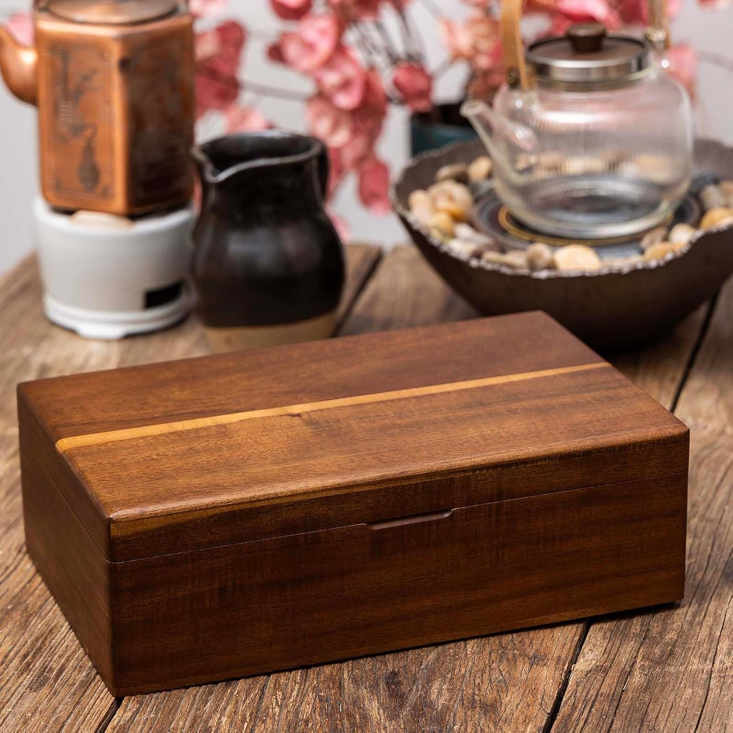 Acacia Wooden Tea Bag Organizers, Tea packet Storage Boxes, Tea Caddy for Tea Bags Chest, Teabag Holder Containers, Teabox Station Display, Organizador De Tes Caja Para Te, 8 Compartments