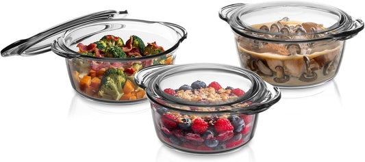 Simax Glass Casserole Dishes for Oven with Lids, Set of 3 Baking Dishes, Covered 1.50, 1.75 & 3 Quart Casserole Dish with Lid, Glass Baking Dishes for Oven, Lead-Free Cookware