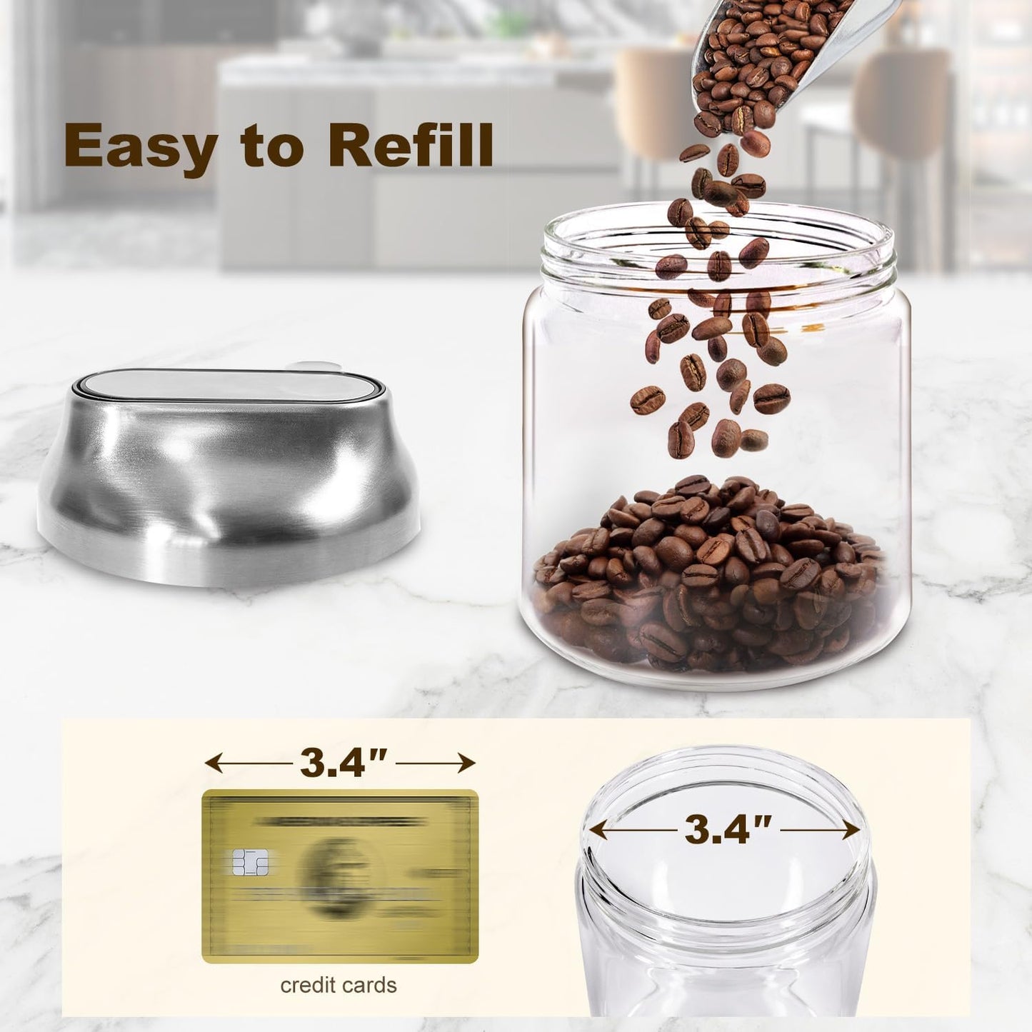 Aelga Small Glass Storage Jar with Lid, Coffee Container Canister Food Storage Jars for Coffee Beans Spice Sugar Tea Bag, Stackable Decorative Container, One-Handed Operation, 17 OZ