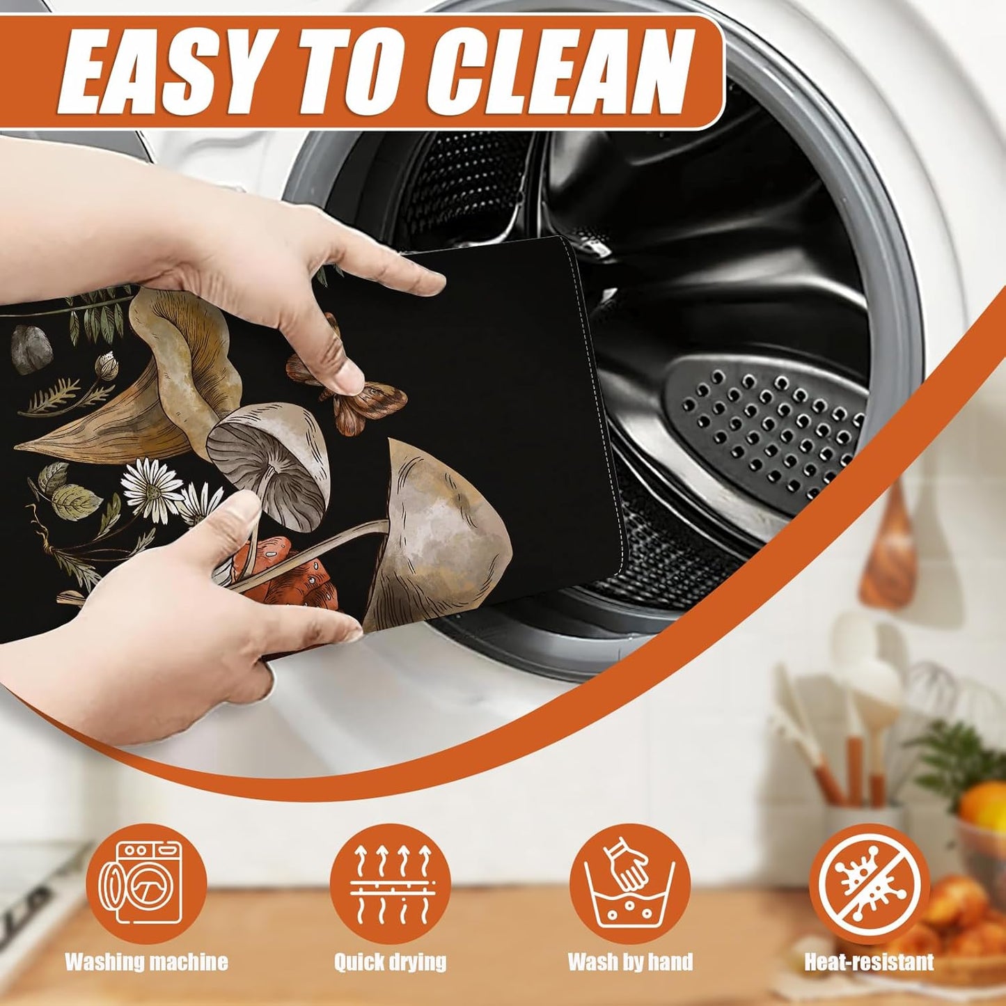 Vintage Mushroom Dish Drying Mat for Kitchen Counter Microfiber Absorbent Dish Kitchen Drying Mat Draining Reusable Washable for Dishes/Utensils/Counterto