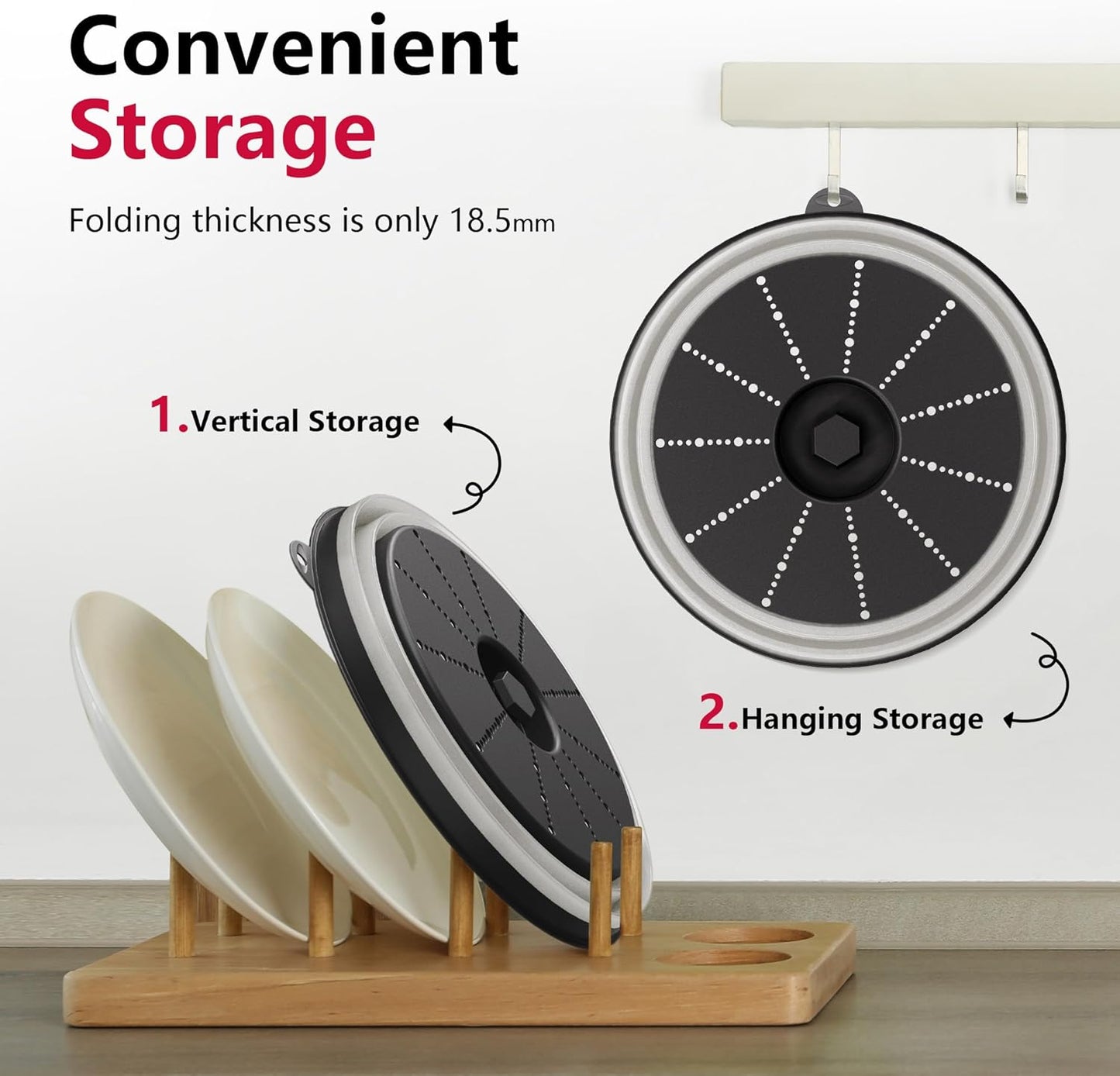 WVM Microwave Splatter Cover Vented for Food with Hook Hole, Splatter Guard & Colander Kitchen Gadget for Food, Meal Prep, Black