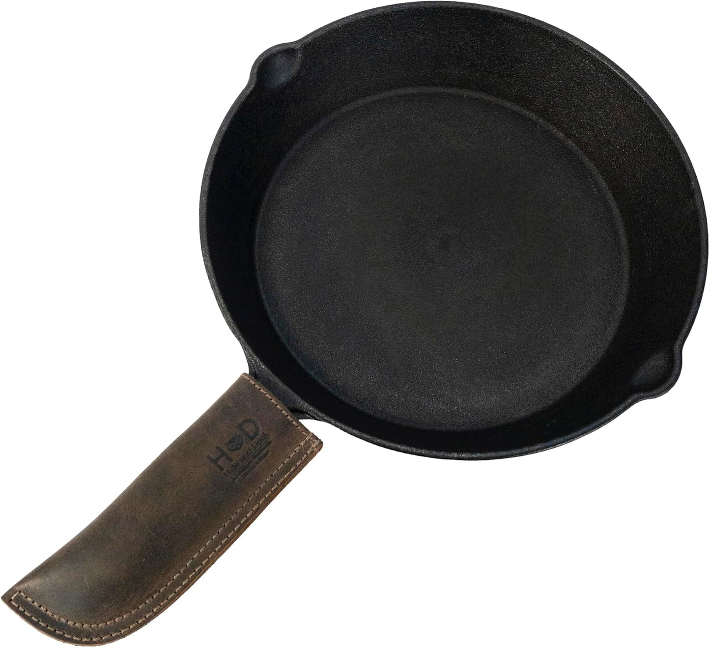 Hide & Drink, Full Grain Leather Hot Handle, Cast Iron Protector, Panhandle Potholder, Double Layered, Double Stitched, Slides On/Off Easily onto Metal Skillet Grips, Handmade, Espresso