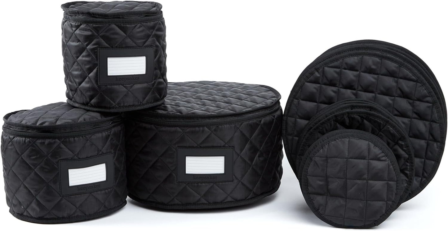 Covermates Keepsakes - Dish Storage Set - Padded Protection - ID Window - Stain Resistant - Machine Washable - China Storage, Black