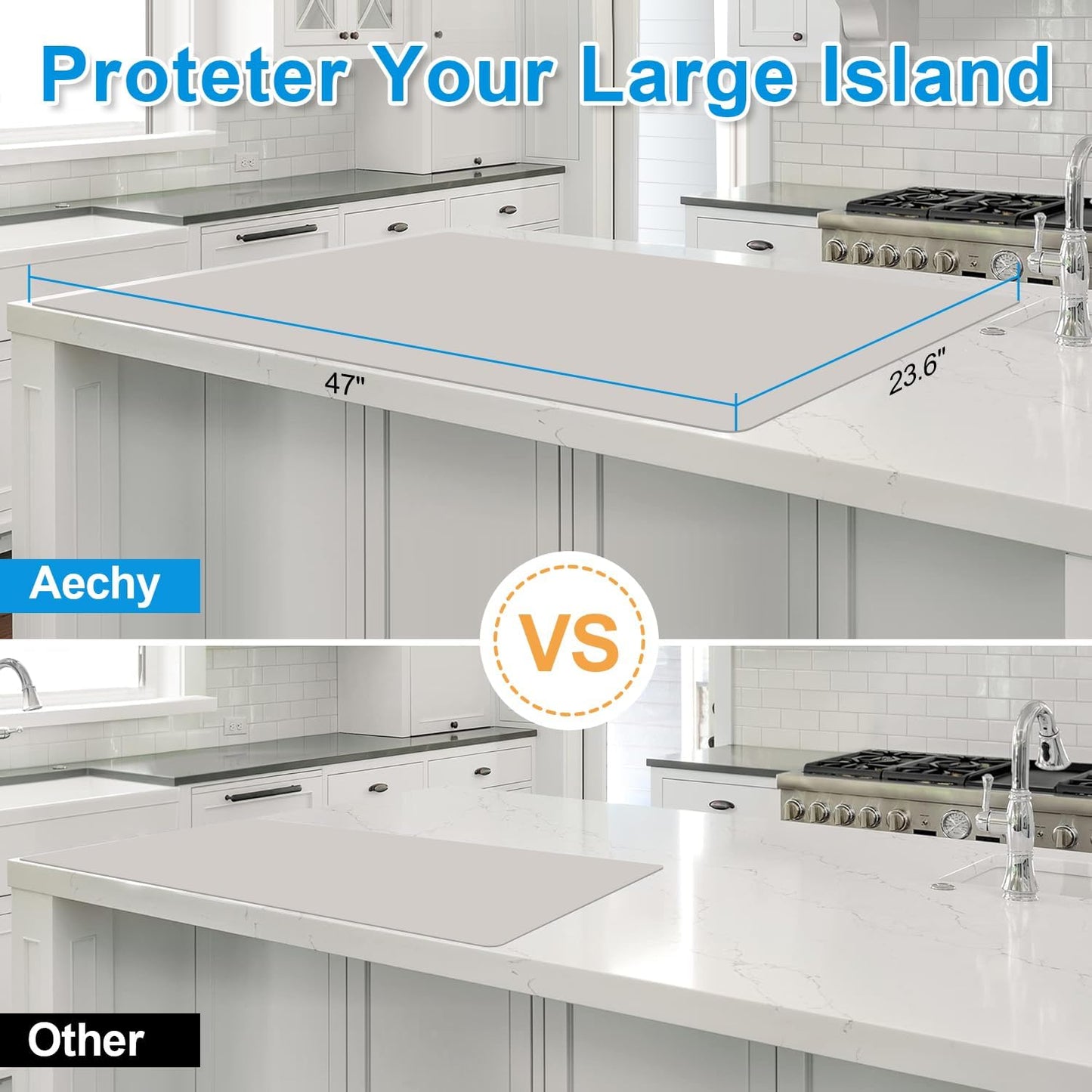 AECHY Silicone Mats for Kitchen Counter 47"x23.6"x0.08”, Largest Heat Resistant Mat Shipped Rolled Up Kitchen Island Silicone Countertop Protector Mat Nonslip Extra Large Counter Mat, Light Gray