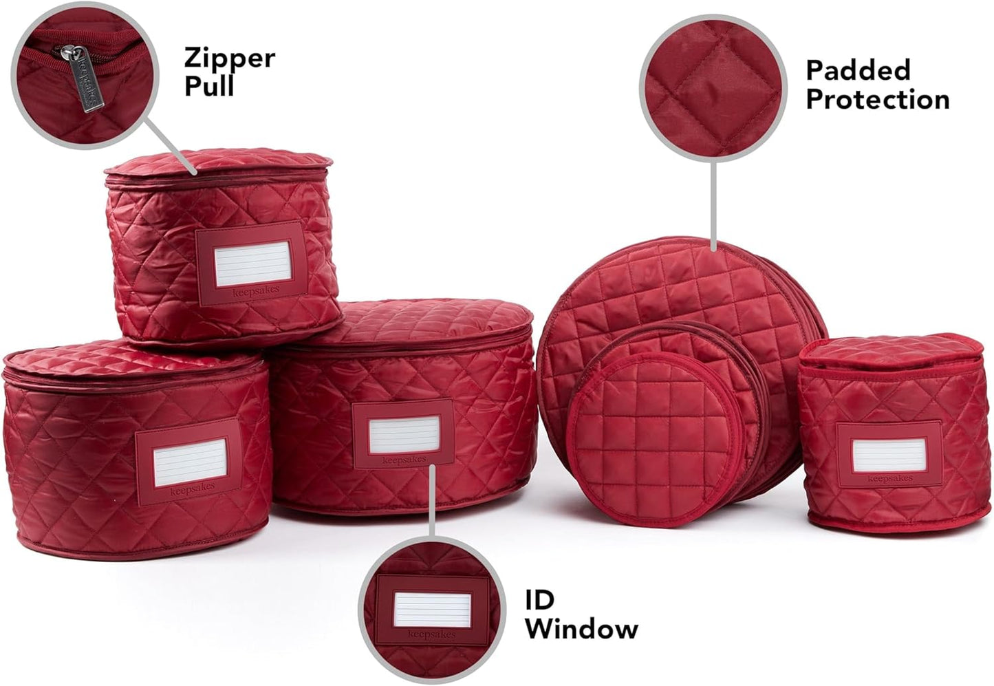 Covermates Keepsakes - Dish Storage Set - Padded Protection - ID Window - Stain Resistant - Machine Washable - China Storage, Red