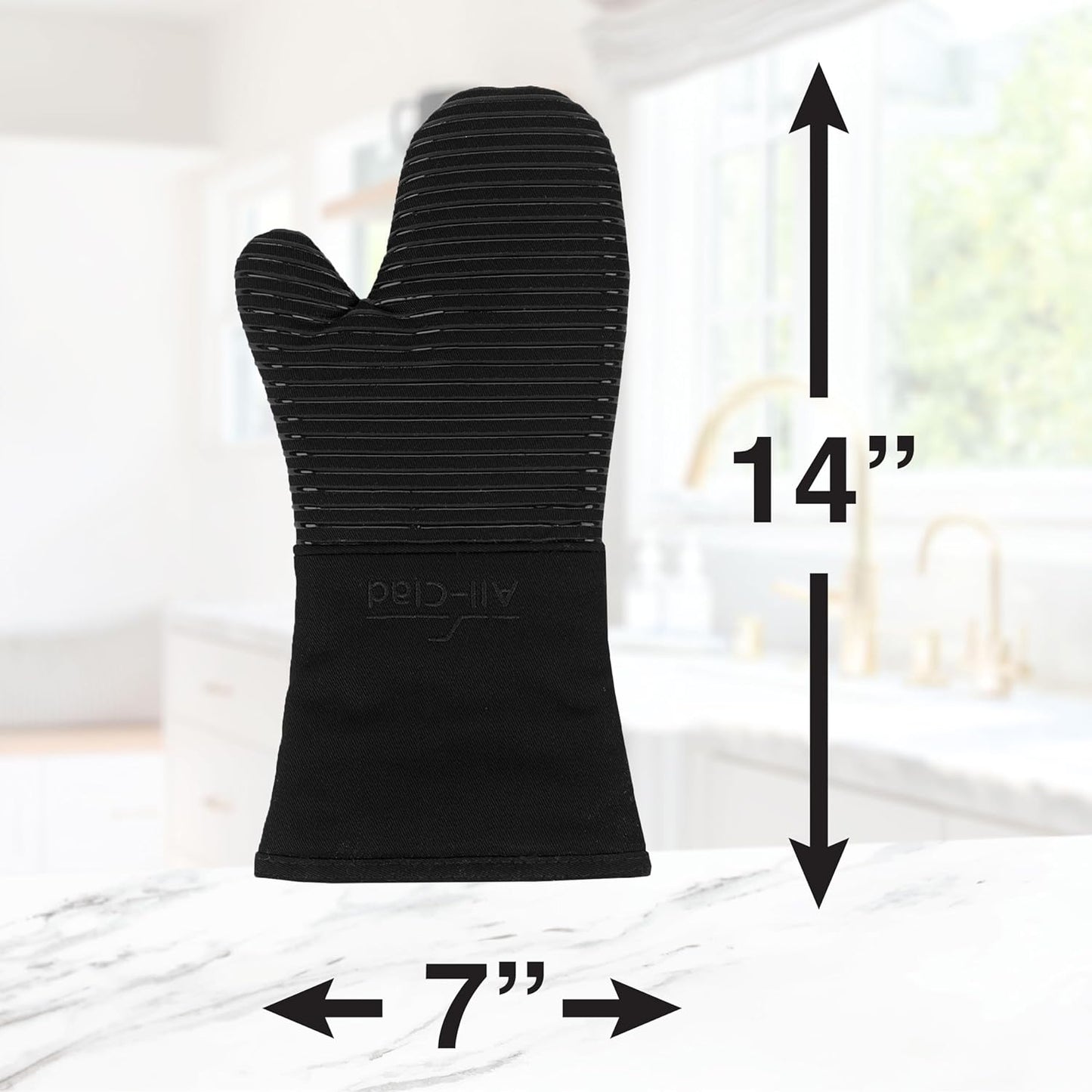All-Clad Silicone Oven Mitts: Heat Resistant up to 500 Degrees - 100% Cotton & Silicone, 14"x7" Oven Mitt for Kitchen and Barbecue, 2-Pack, Black