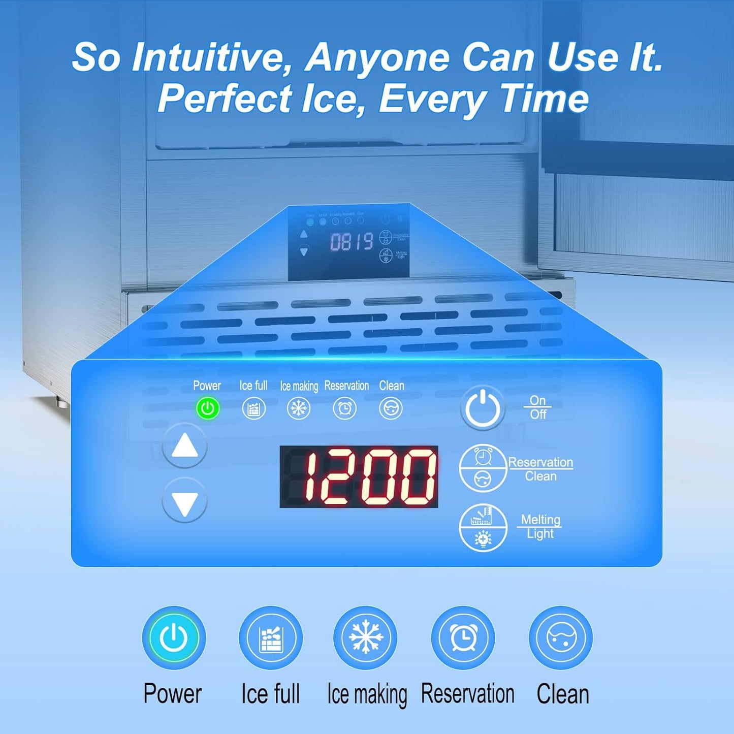 120LB/Day Commercial Under Counter Ice Maker with Smart LCD & Customizable Ice – Under Counter Freestanding, Built 25LBS Ice Storage 6-Min Quick Cycle, Energy Efficient