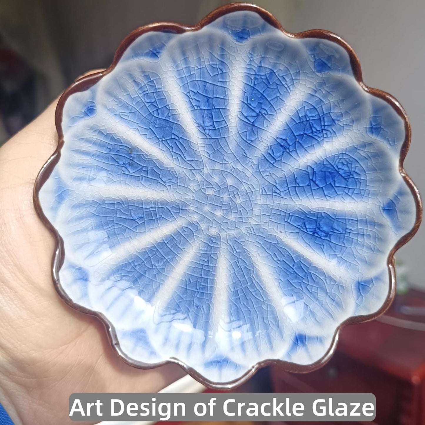 Ceramic Spoon Rest for Stove Top, Flower Cute Spoon Rest for Kitchen Counter, Cooking Spoon Holder for Kitchen Counter, Utensil Rest Spatula Rest Ladle Holder Tong Rest, 1 PC (Ice Cracks, Sapphire)