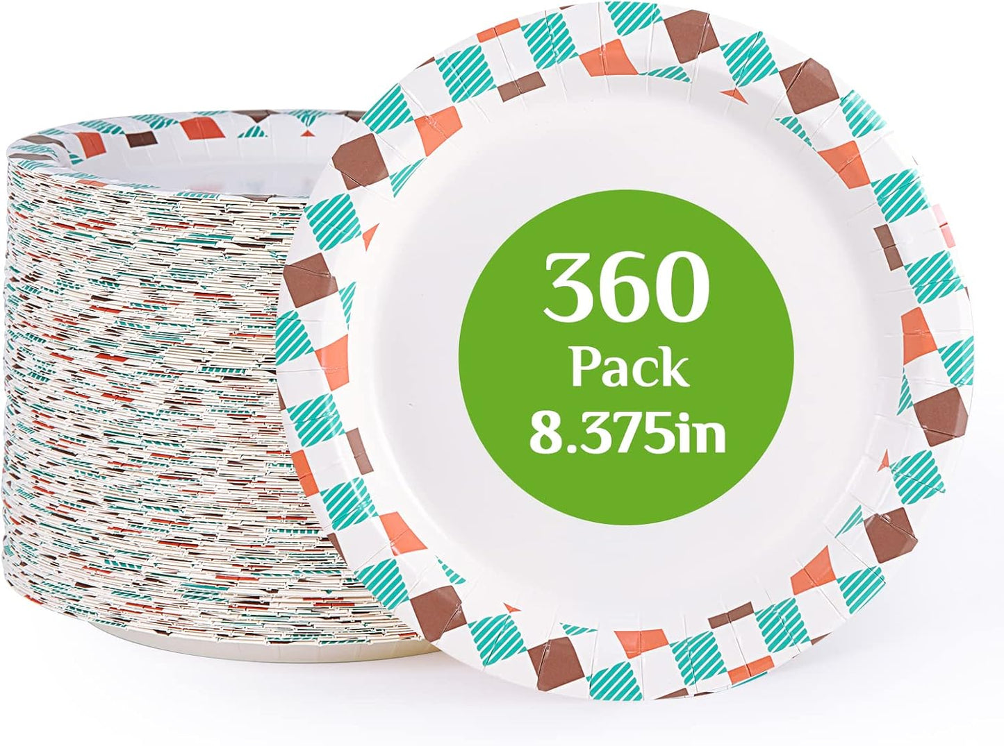 FOCUSLINE 360pack Paper Plates 8.375 Inch, Disposable Paper Plate Bulk 360 Count, Soak-Proof & Cut-Proof Bulk Plate for Parties, Picnic and Family Gatherings.