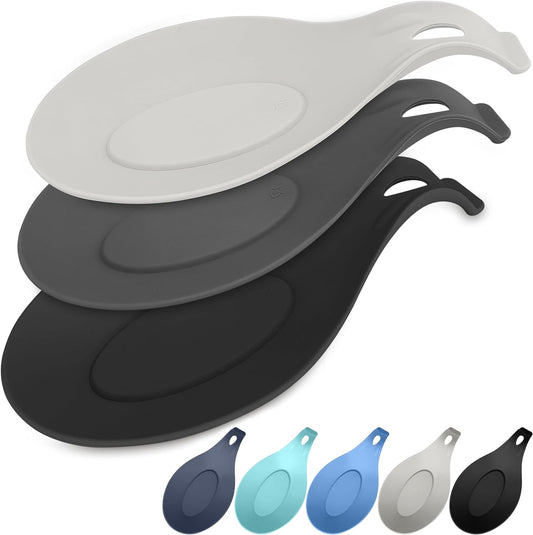 Kitchen Spoon Rest for Kitchen Counter, Set of 3 - HEAT RESISTANT, EASY TO CLEAN, Silicone Spoon Rest for Stove Top, Holds XL Utensils, Safe on GLASS & INDUCTION Cooktops, DOESN’T BREAK if Dropped