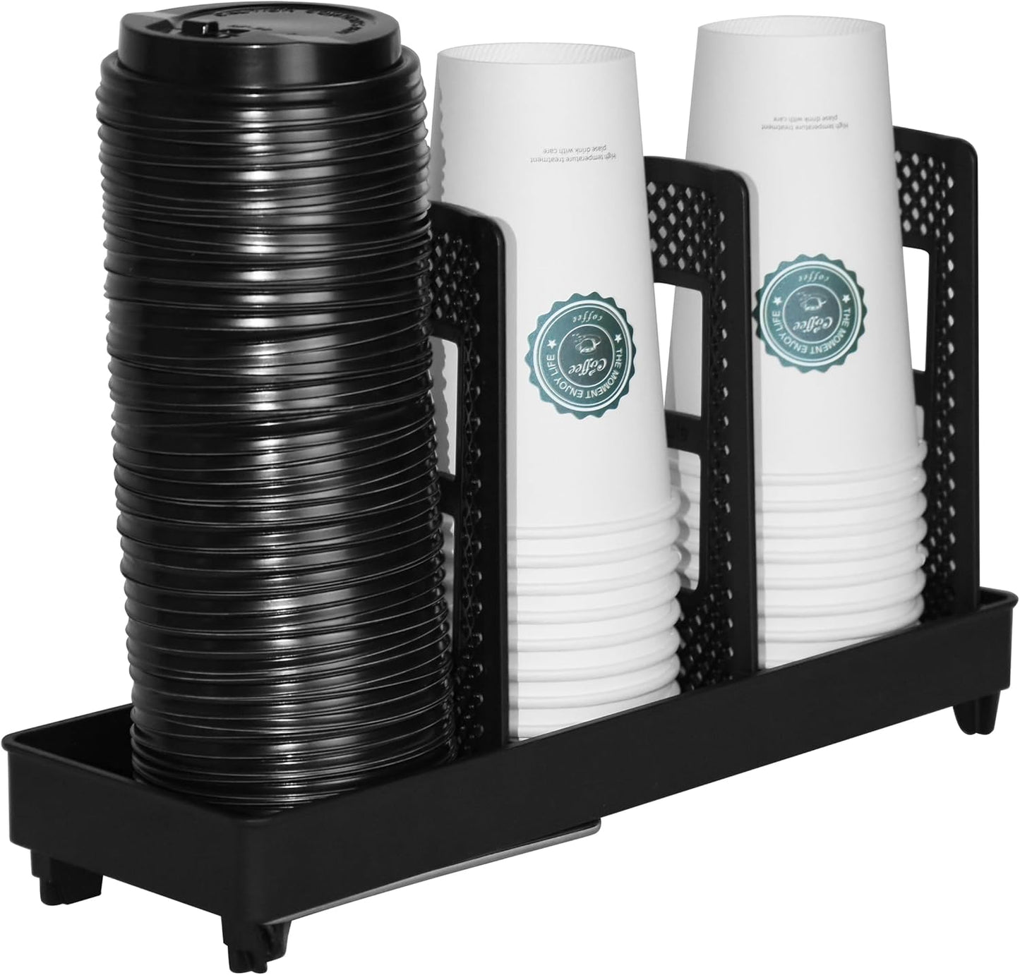Coffee Cup Holder,Cup and Lid Dispenser with Stand,Disposable Cups Organizer,3 Slots,for Coffee Station,Bar,Office,Home,Restaurant,Breakroom,Countertop