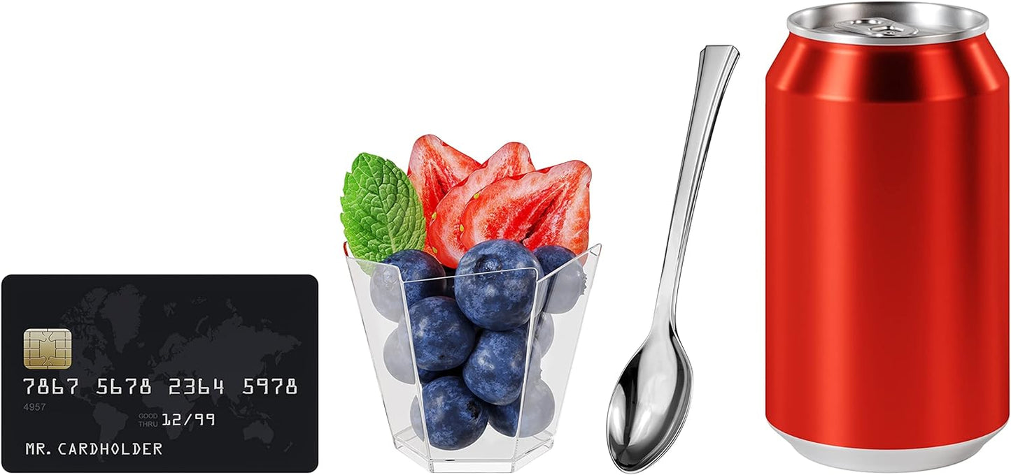 Mini Dessert Spoons - Bulk Pack of 100 Mini Silver Disposable Spoons - 4 Inch Plastic - Bpa Free - Food Safe