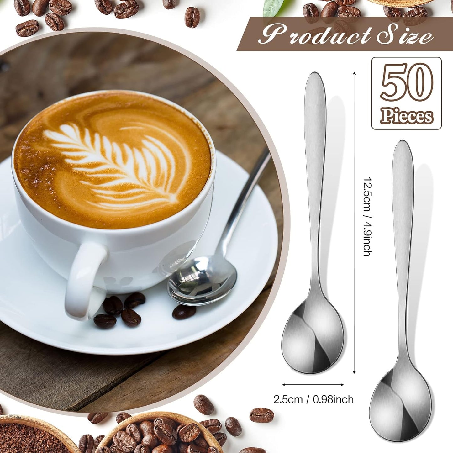 Yinkin 50 Pcs Demitasse Espresso Spoons 4.92" Stainless Steel Tablespoons Metal Dessert Spoons for Appetizer Sugar Ice Cream for Home Restaurant Kitchen,Mirror Polished,Dishwasher Safe