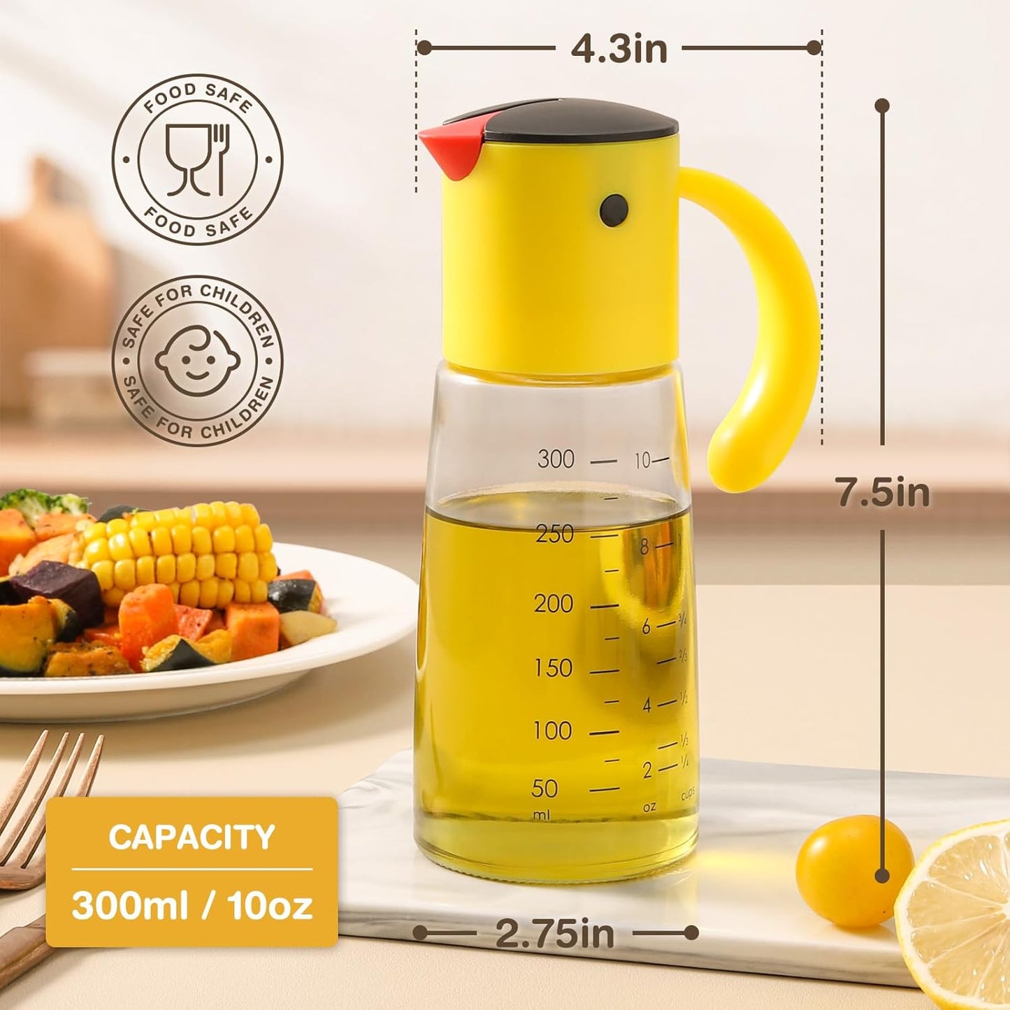 Vucchini Olive Oil Dispenser Bottle for Kitchen Auto Flip Vinegar Dispenser-Leakproof Soy Sauce Dispenser Glass Cruet, Non-Drip Spout Cooking Dispenser (Set of 2,10 oz)