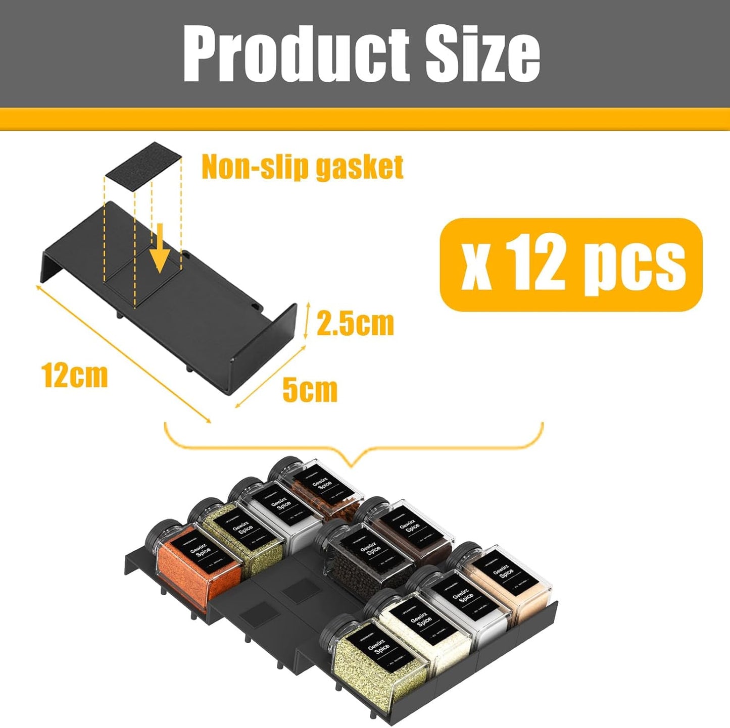 Famhap Spice Drawer Organizer, 12PCS Interlocking Expandable Seasoning Rack Tray Insert for Kitchen Drawers, Spice Rack Drawer for Spice Jars