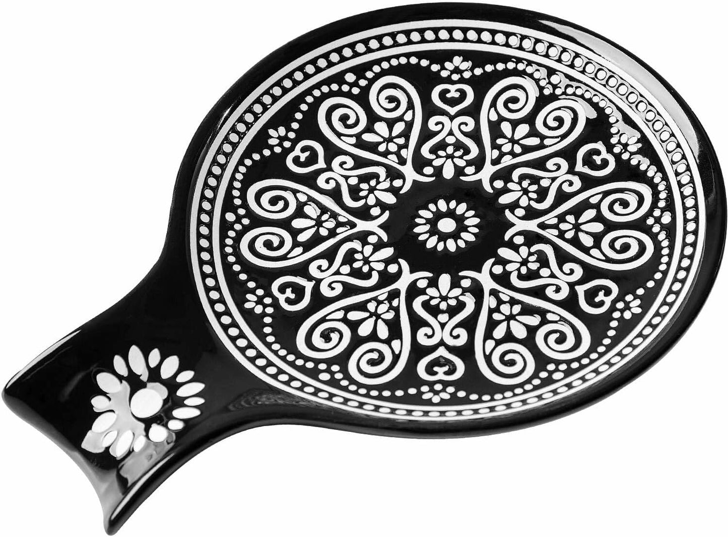 Ceramic Spoon Rest, Cooking Spoon Holder for Kitchen Counter/Stove Top/Dining Table Modern Farmhouse Decorative, Large (Black)
