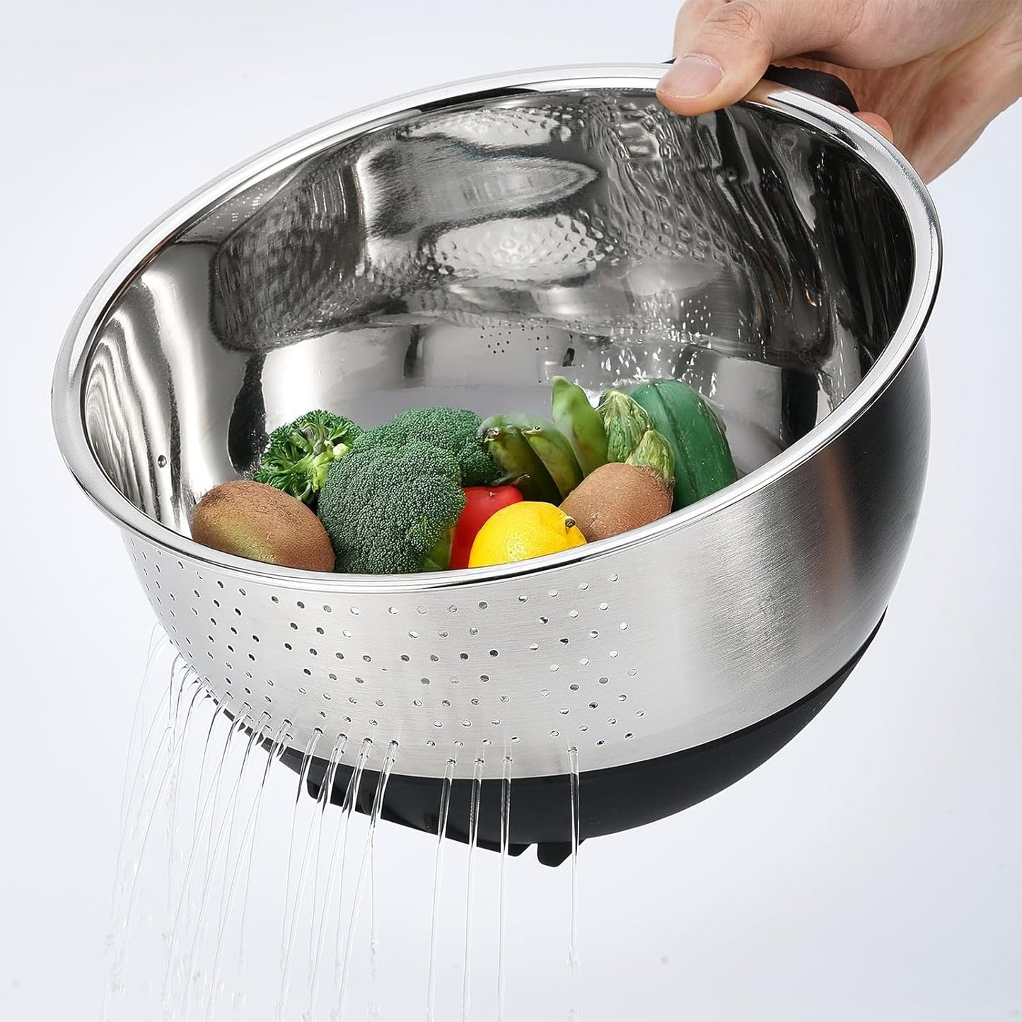 Kitchen Strainers and Colanders with Handle, Stainless Steel Grater with Container, Vegetable Shredder with 3 Blades, Versatile Side Drainer Bowl for Washing Rice, Beans and Fruits