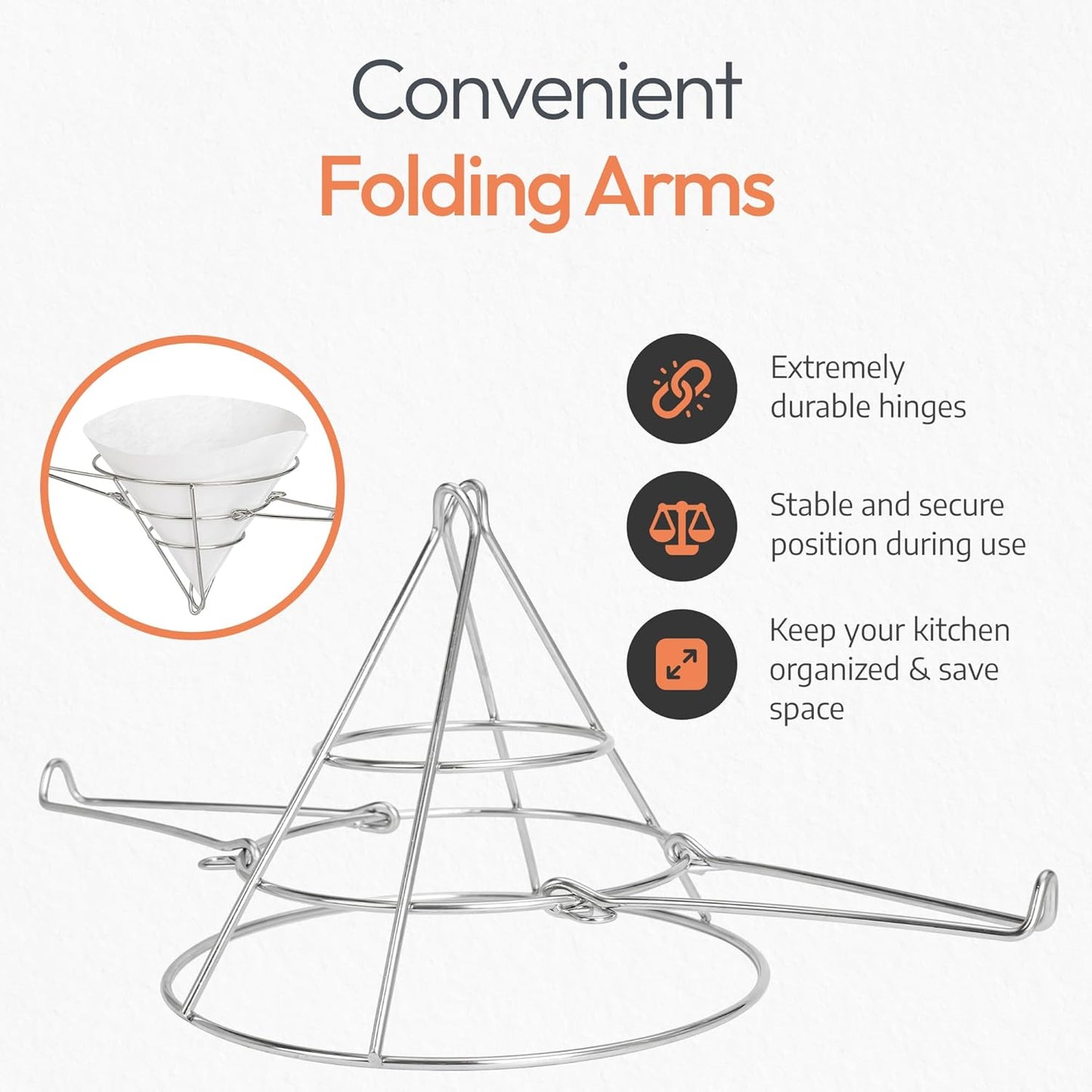 Cleaner Oil, Better Filtration – Stainless Steel Cone Filter Holder with 20 Paper Filters | 10-Inch Cone Filters for Longer-Lasting Frying Oil & Maple Syrup