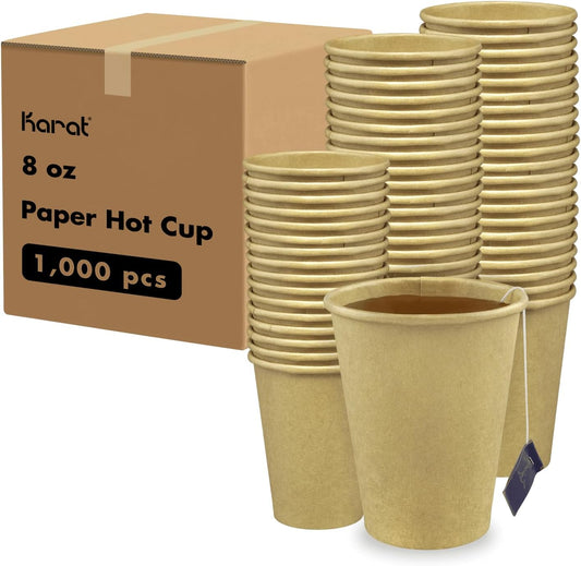 Karat 8oz Kraft Paper Coffee Cups [1,000 ct] Disposable, Leak-Resistant Double Poly-Lined Hot Cups | Ideal for Cafes & Offices, 80mm