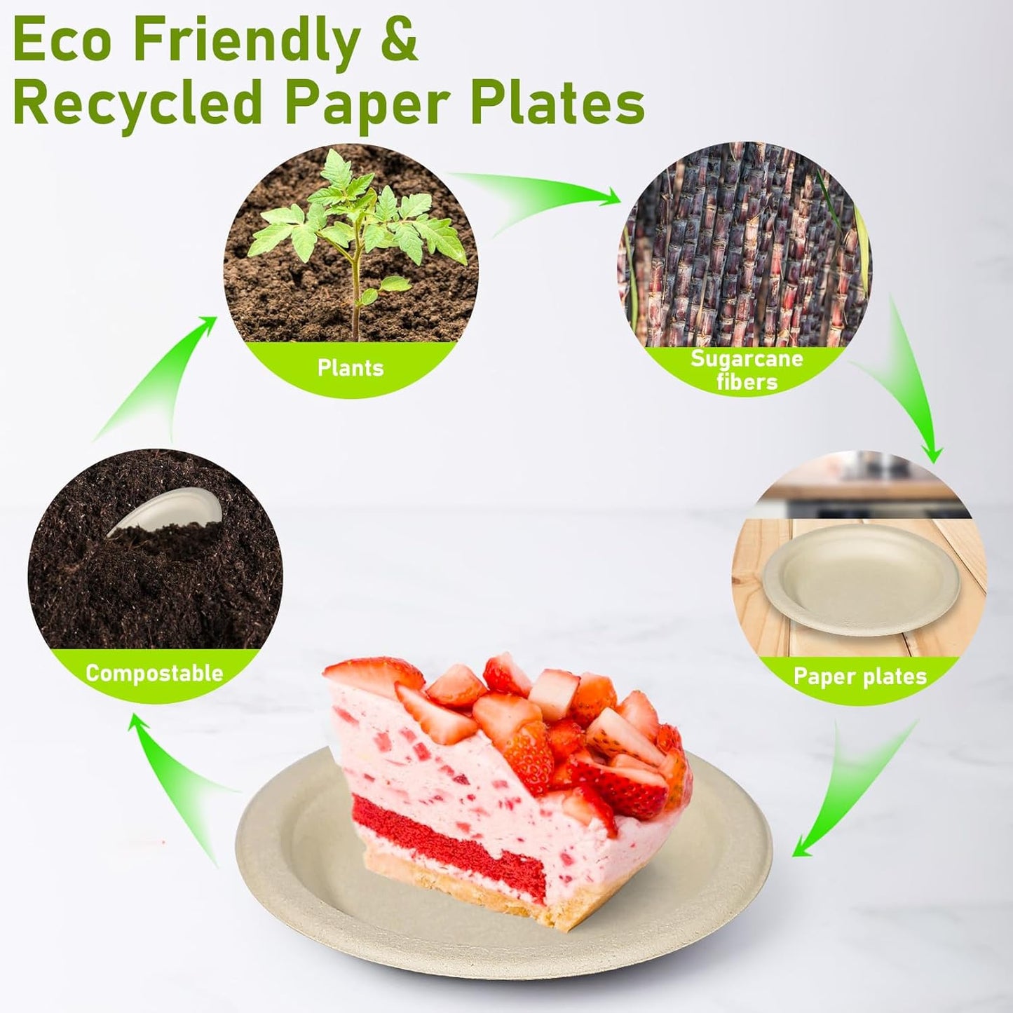 Small Eco Friendly Compostable Dessert Plates, 6 inch, 200 Pack, Sugarcane Biodegradable, Brown
