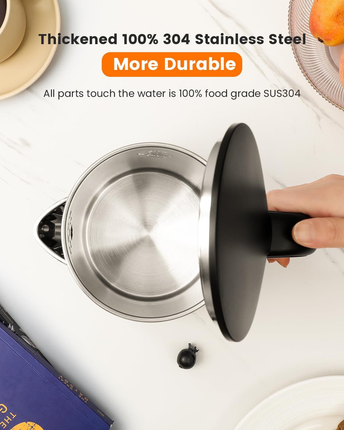 Electric Kettle Stainless Steel, 1.0L Small Water Boiler 1200W Fast Boiling, Double Wall Tea Kettle Pot Automatic Shut Off, Durable Coffee & Tea Maker/Warmer/Heater Black