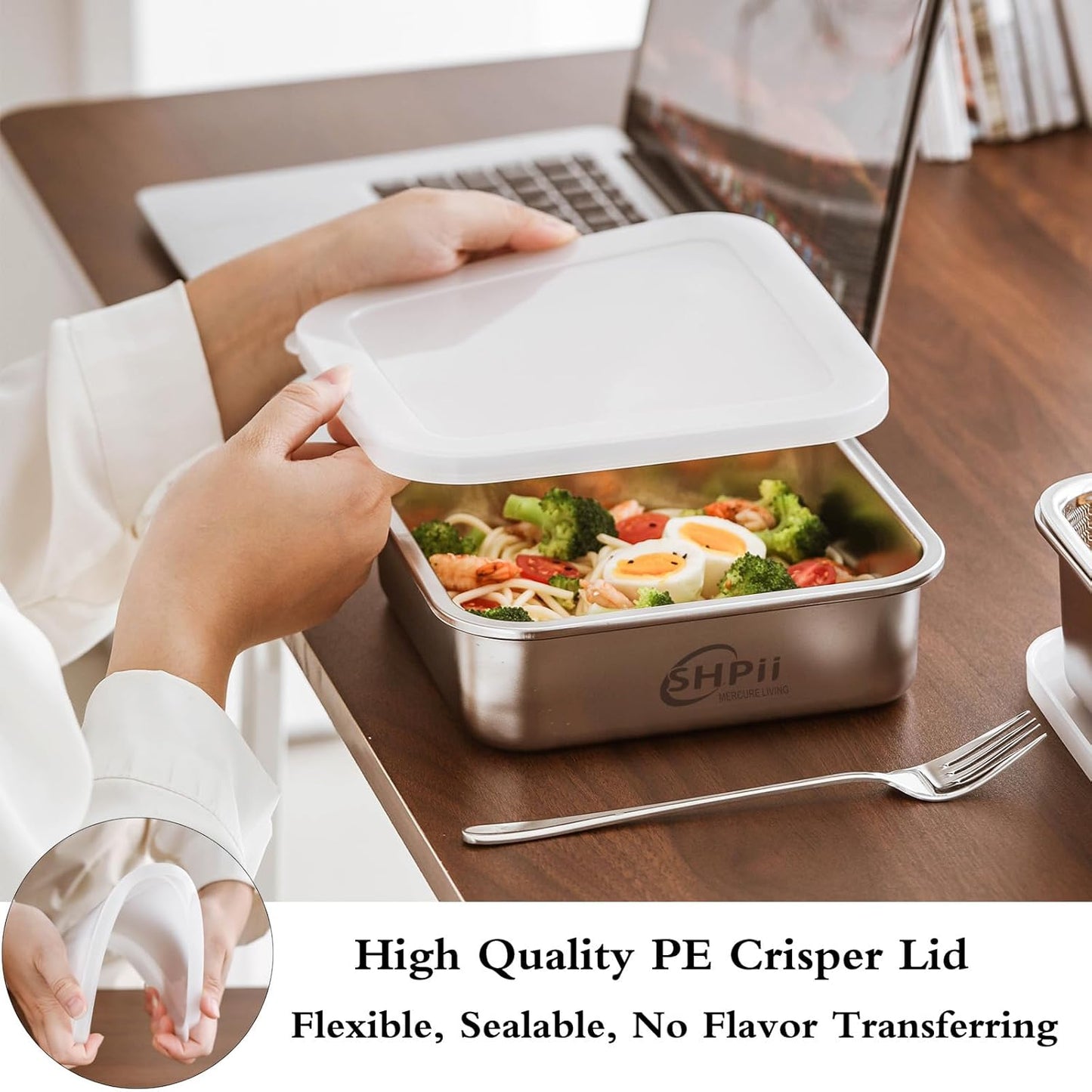 Square Colander Set, 304 stainless steel, with PE lid, deli containers, back of the kitchen preparation, washing and draining tools, refrigerator storage, frying oil filter (2500ML)