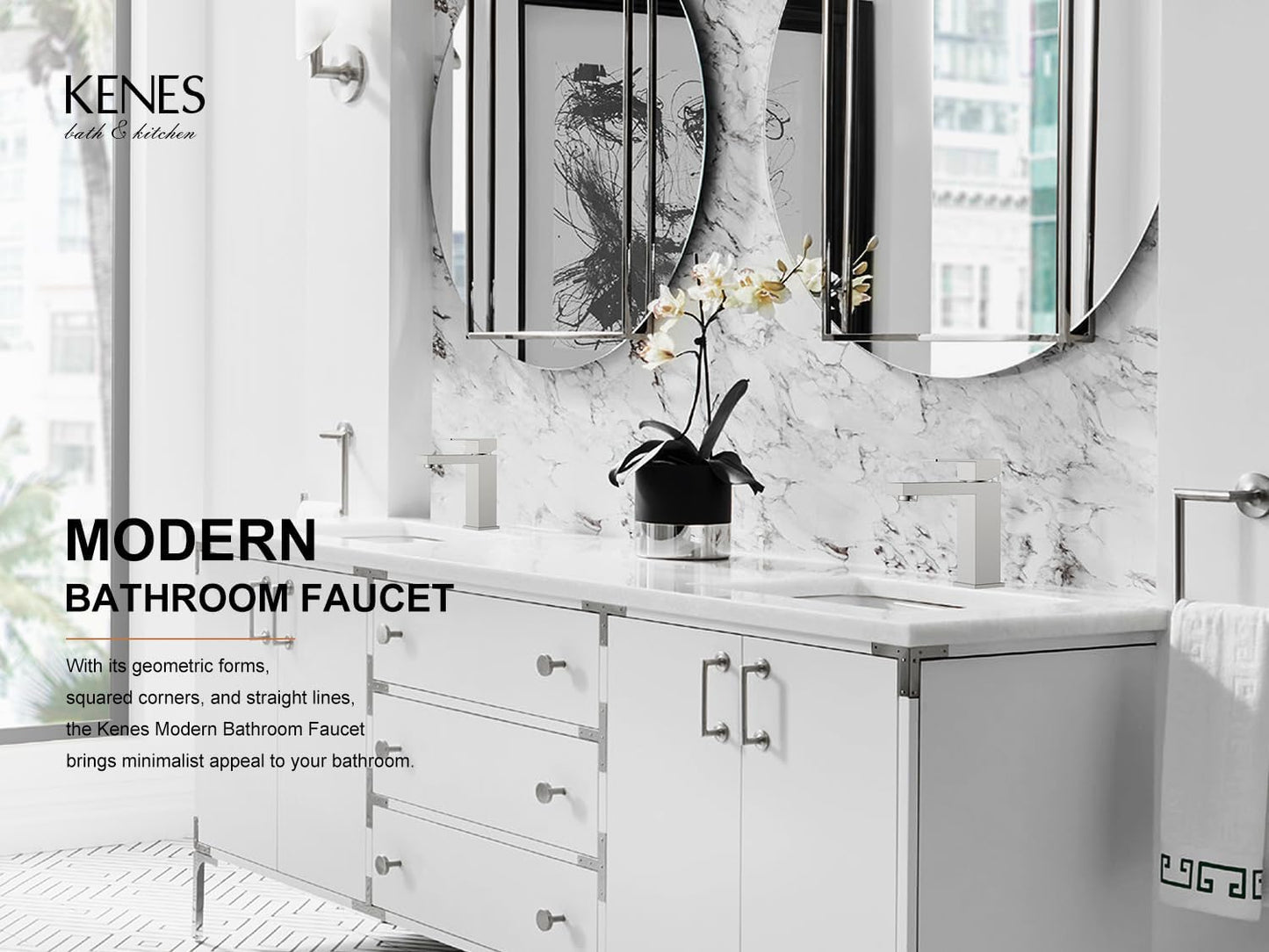 KENES Single Handle Bathroom Sink Faucet, Brushed Nickel Vanity Faucet for Bathroom Sink, with Pop Up Drain Stopper & Water Supply Lines LJ-9031