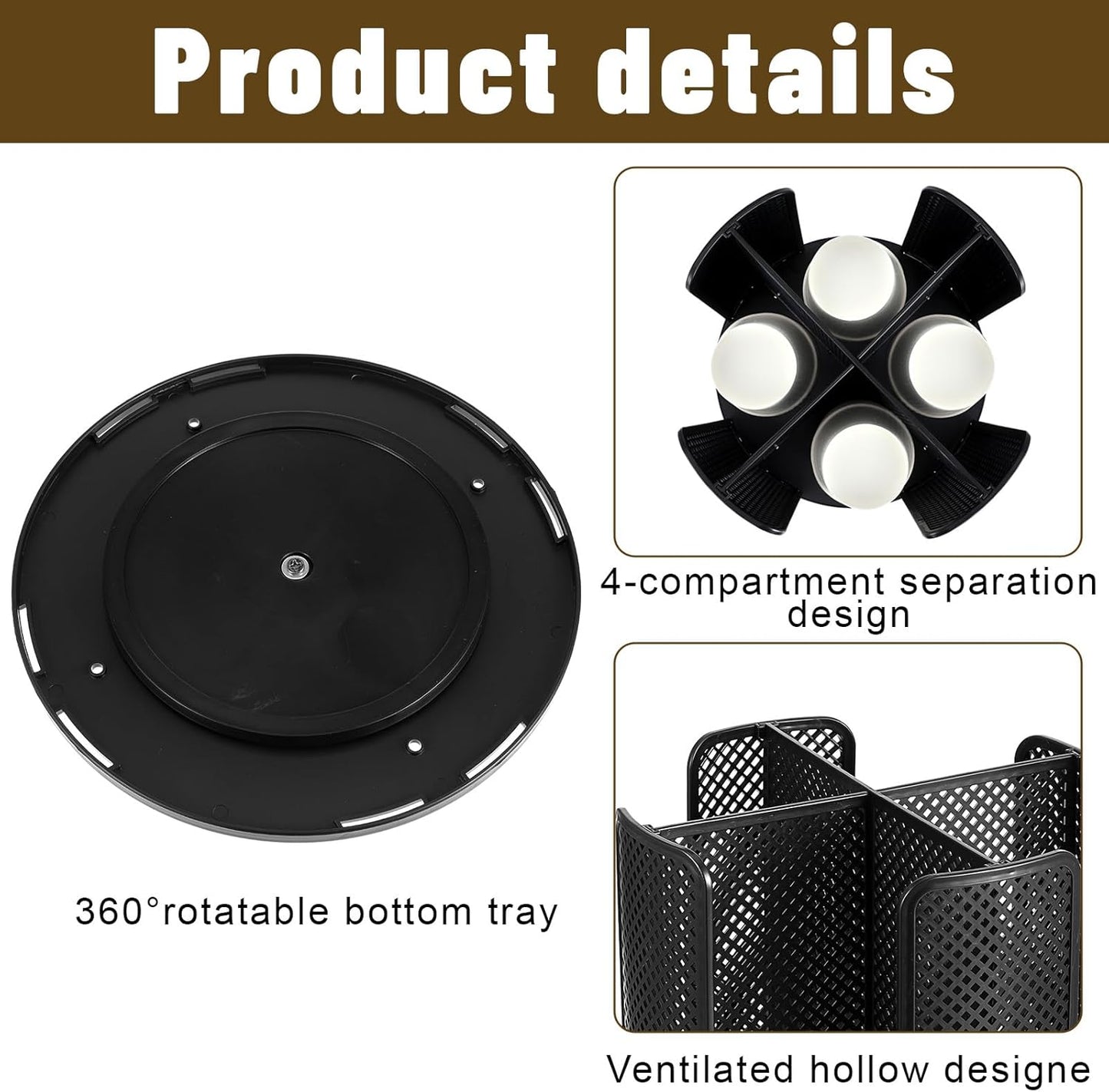 2 Pcs Rotating Paper Cup Dispenser, Cup Holder with 4 Compartments, Disposable Coffee Cup Dispenser Removable, Plastic Cup Storage & Lid Holder for Countertops, Kitchen, Coffee Stations (Black)