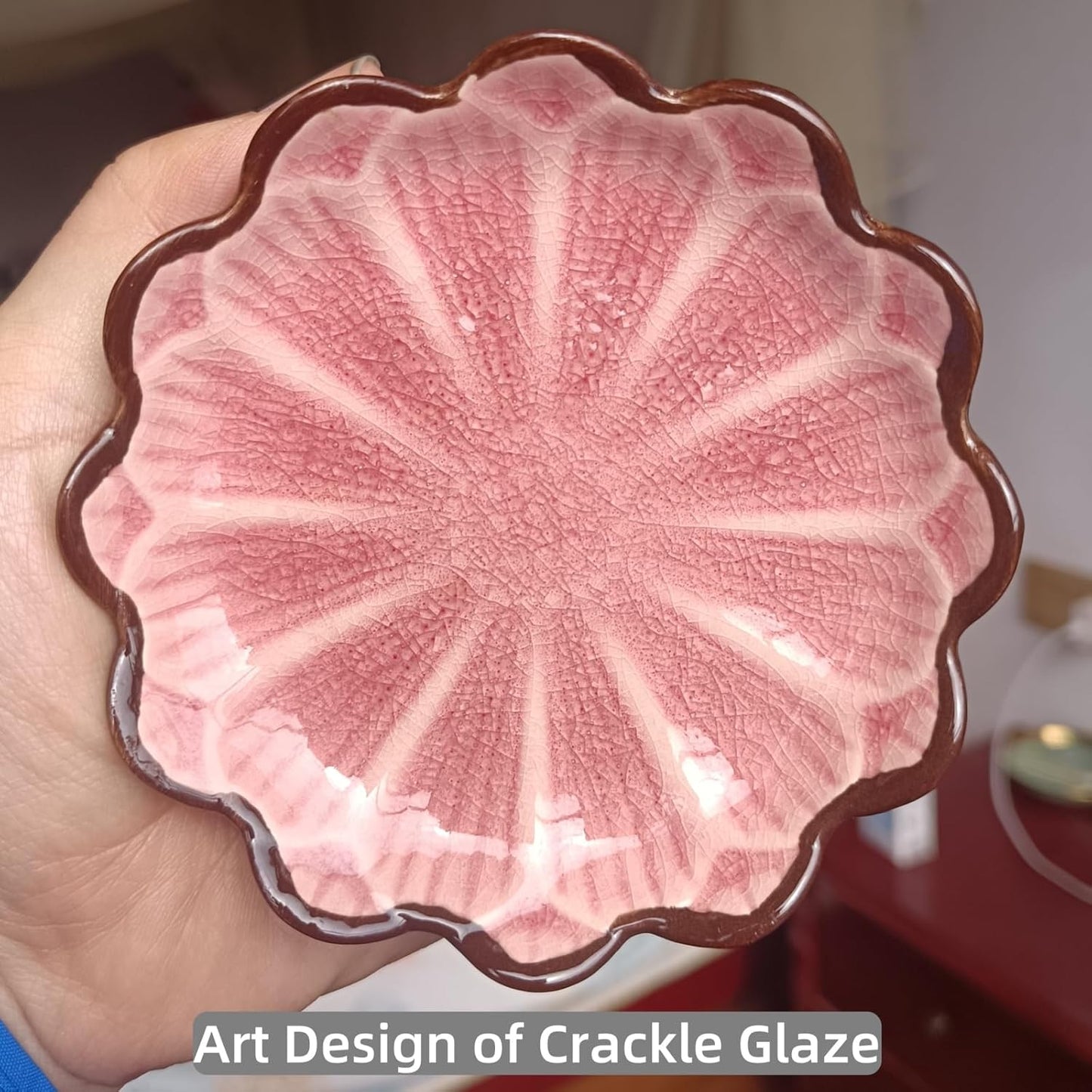 Ceramic Spoon Rest for Stove Top, Flower Cute Spoon Rest for Kitchen Counter, Cooking Spoon Holder for Kitchen Counter, Utensil Rest Spatula Rest Ladle Holder Tong Rest, 1 PC (Ice Cracks, Pink)