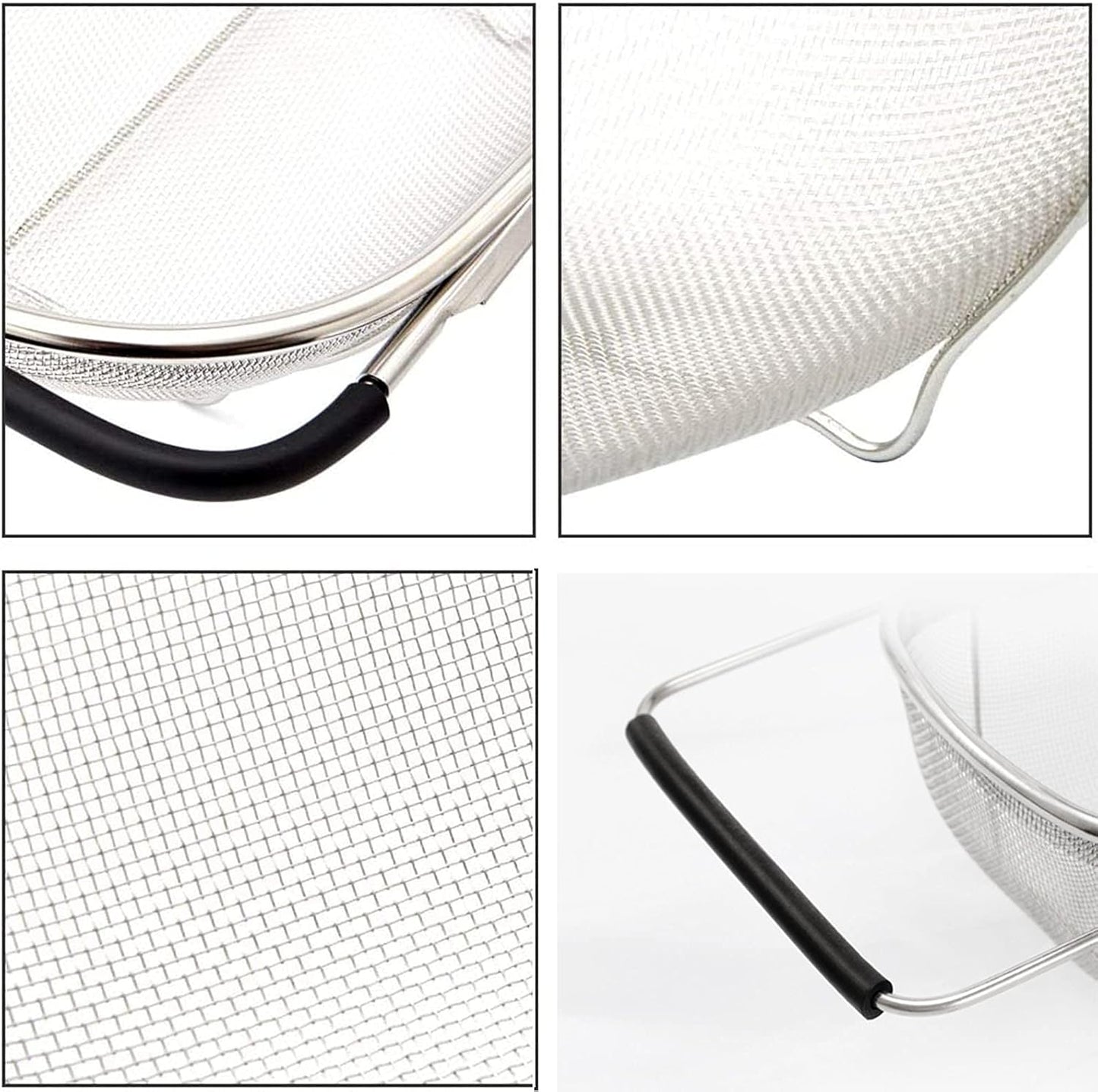 Over The Sink Colander, 4 Quarts Stainless Steel Oval Colander with Expandable Rubber Grip Handle, Fine Mesh Strainer Baskets Kitchen Colander for Strain, Drain, Rinse Vegetables, Fruits, Black