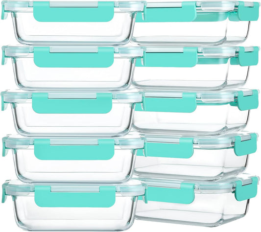 M MCIRCO [10-Pack,22 Oz Glass Meal Prep Containers,Glass Food Storage Containers with lids,Glass Lunch Containers,Microwave, Oven, Freezer and Dishwasher, Green