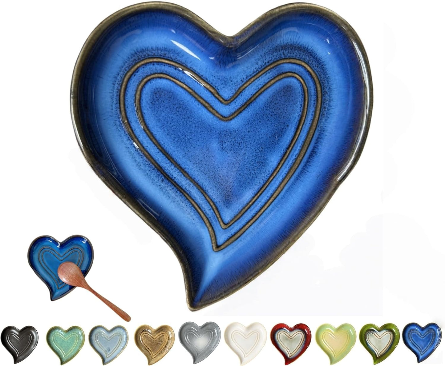 Ceramic Spoon Rest for Stove Top, Heart Cute Spoon Rest for Kitchen Counter, Cooking Spoon Holder for Kitchen Counter, Utensil Rest Spatula Rest Ladle Holder Tong Rest (Retro Sapphire)