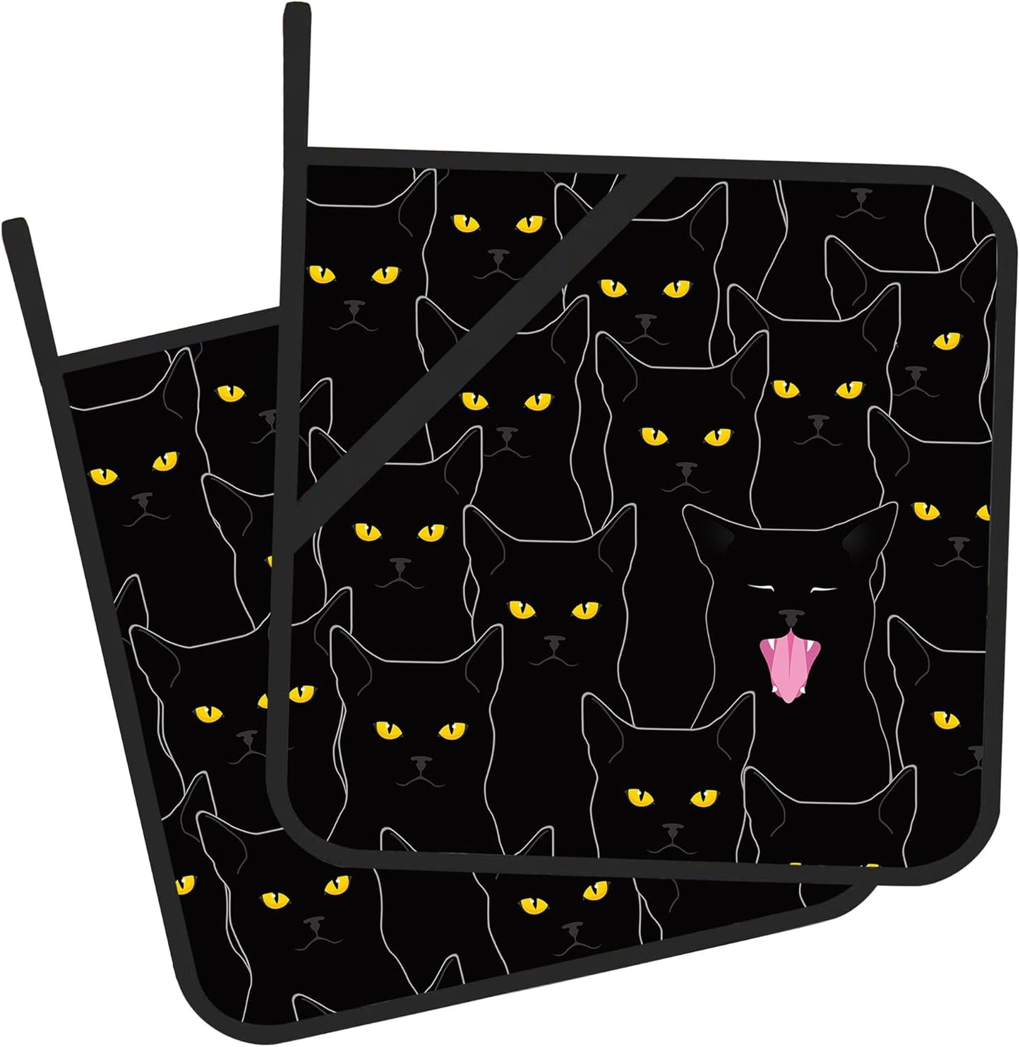 Pot Holder Set of 2,Black Cat Cute Kitchen Heat Resistant Potholder for BBQ Cooking Baking,Food Hot Pat for Women Men Kitchen Wear