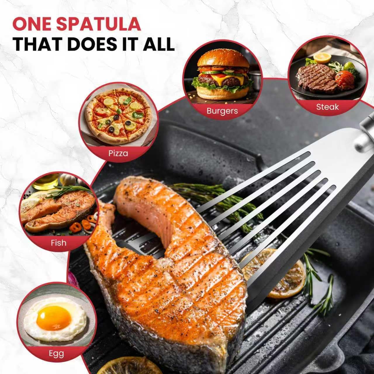 Fish Spatula Turner Set of 2, 600ºF Heat Resistant Silicone Spatulas for Nonstick Cookware, Metal Slotted Spatula with Silicone Edge for Fish, Egg, Pancake, Dishwasher Safe