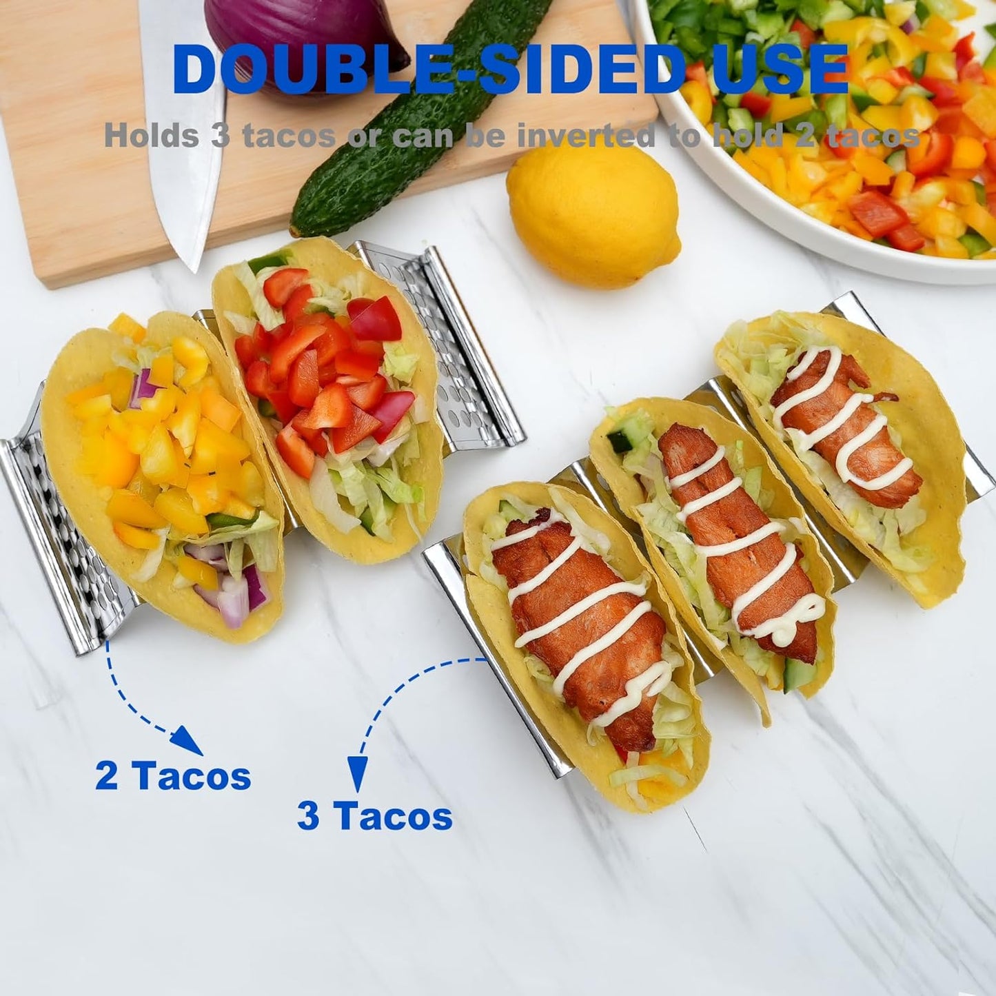 Taco Holders Set of 6, Stainless Steel Taco Holder Stand, Stylish Taco Shell Holders, Each Metal Taco Stands for 3 Tacos, Taco Rack Taco Serving Tray Oven, Grill and Dishwasher Safe